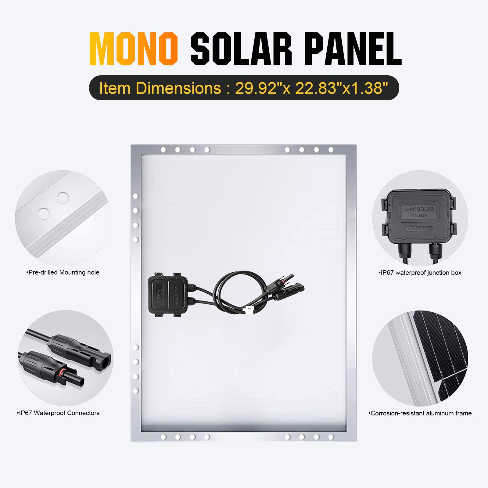 100W Solar Panel 12 Volt Solar PV Charger High Efficiency Off Grid RV Cabin Shed