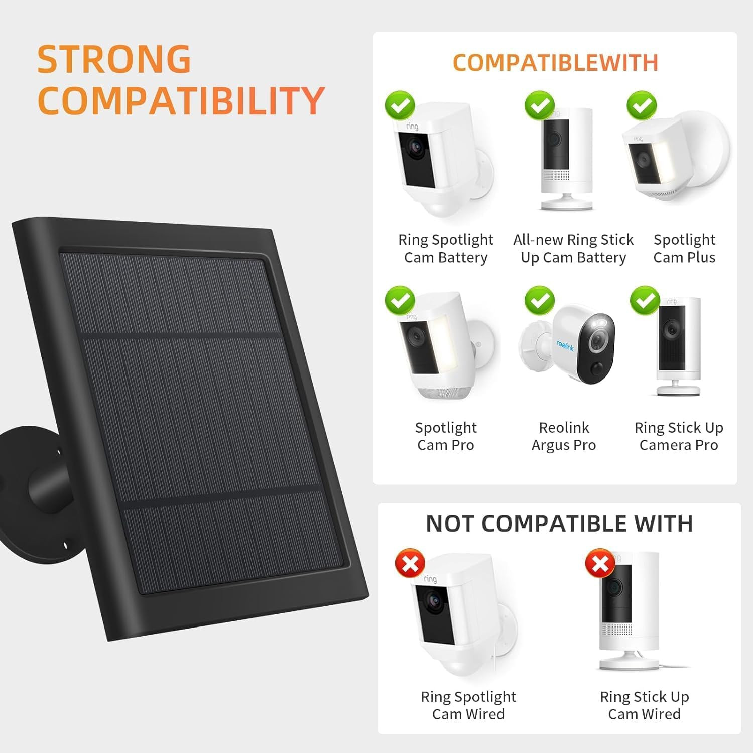 1 Pack 4W Solar Charger for Ring Spotlight & Stick Up Outdoor Cam, Black, High E