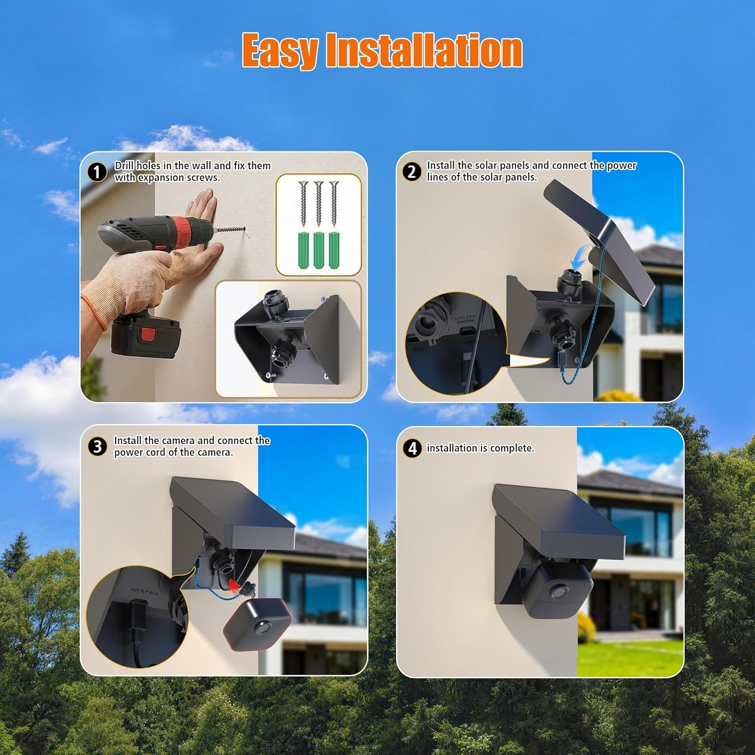 Solar Panel Charger for Blink Outdoor Cameras, Adjustable Angle, Waterproof