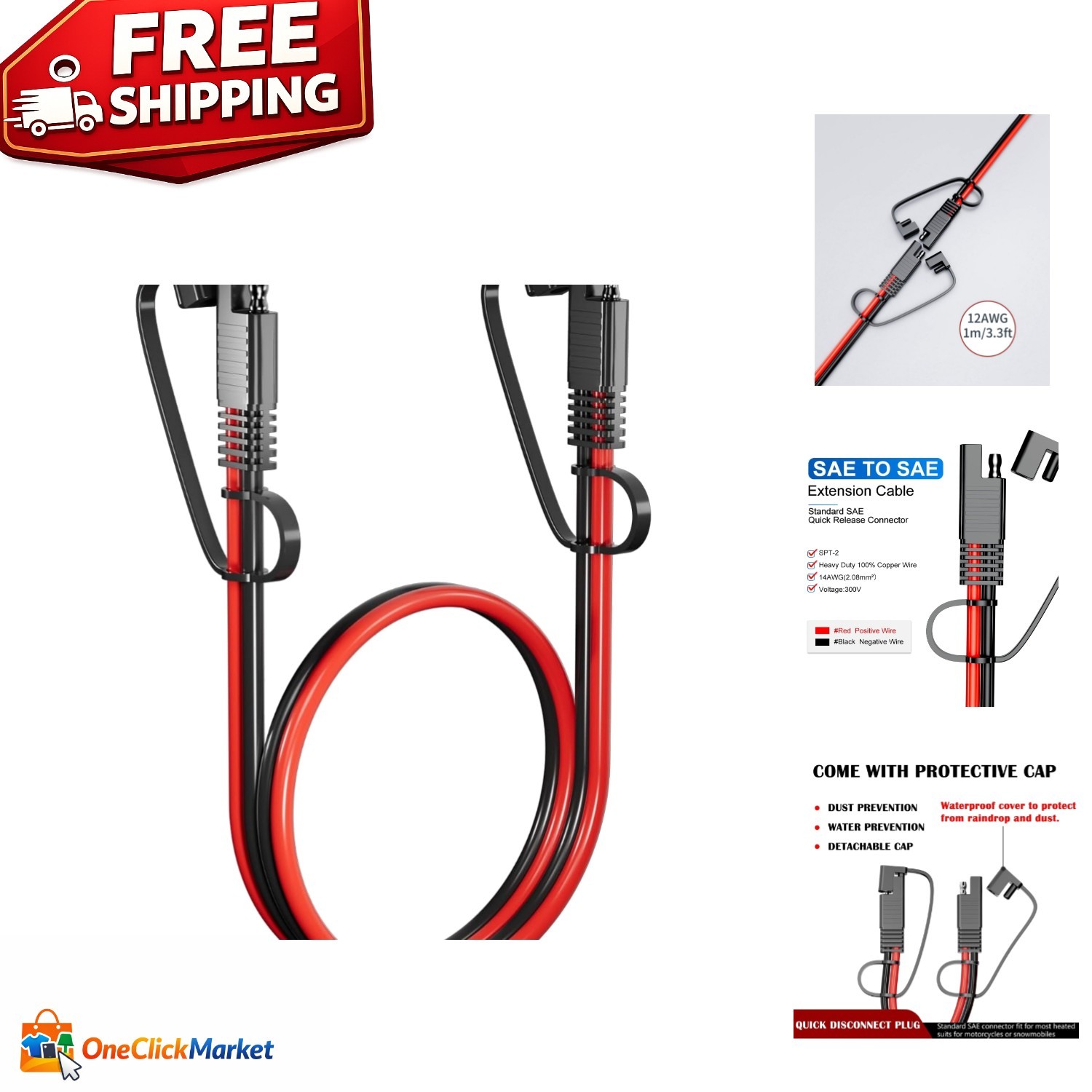Reliable SAE to SAE Extension Cord – 12AWG Copper Wire for Optimal Performance