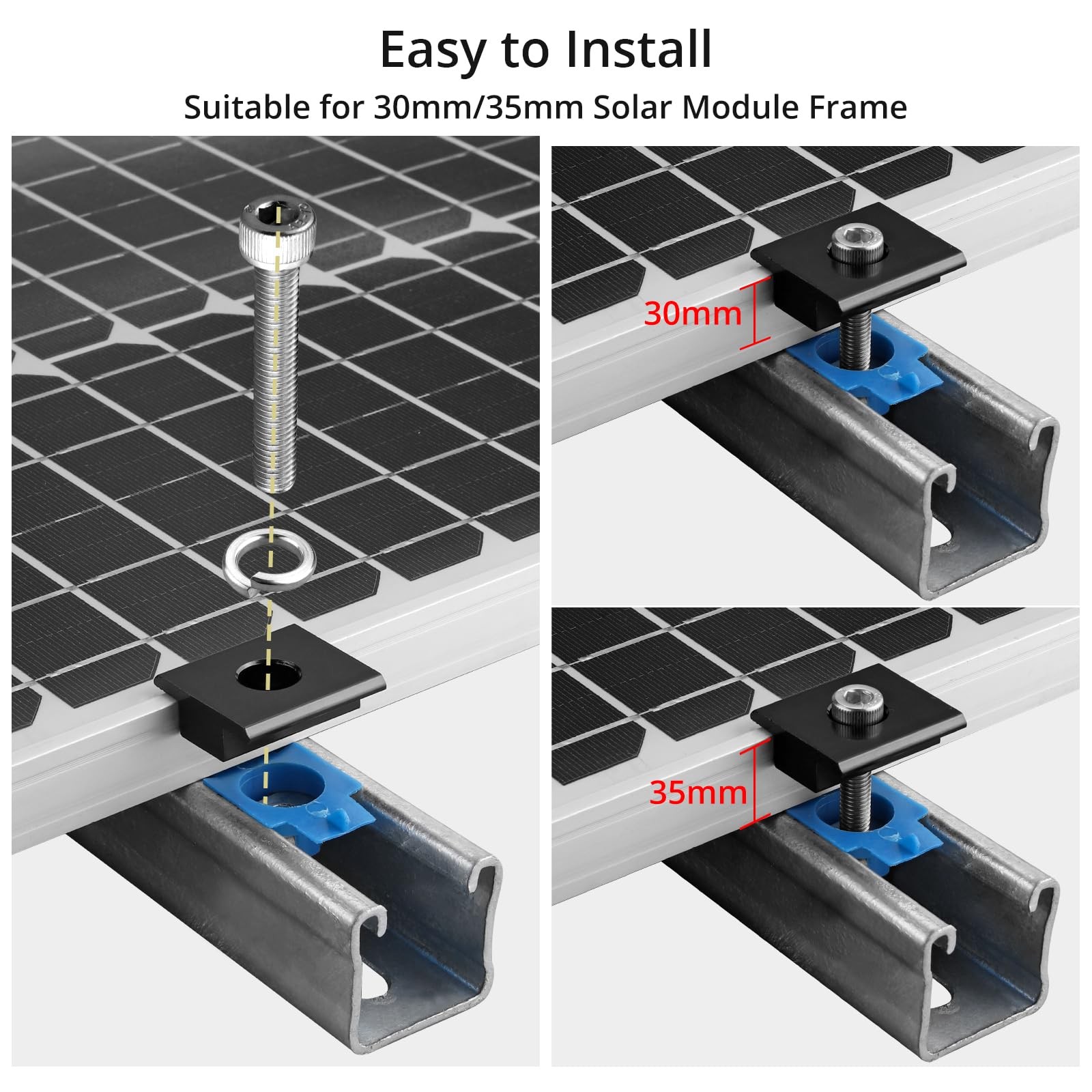 20pcs Solar Panels Mid Clamps for Unistrut, Aluminium 30mm/35mm Solar Panel B…