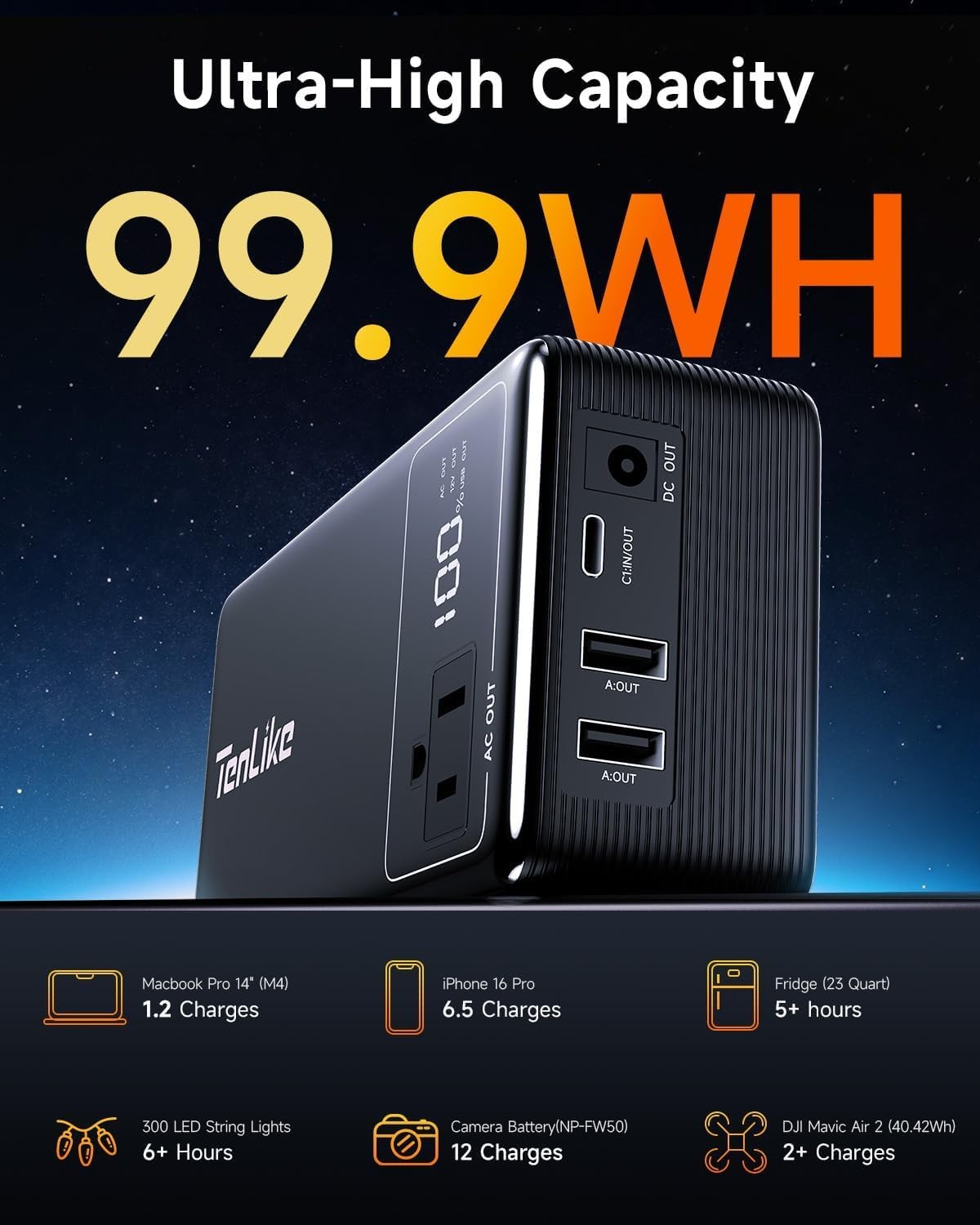 99.9Wh Portable Power Station AC Outlet 60W Type C Emergency