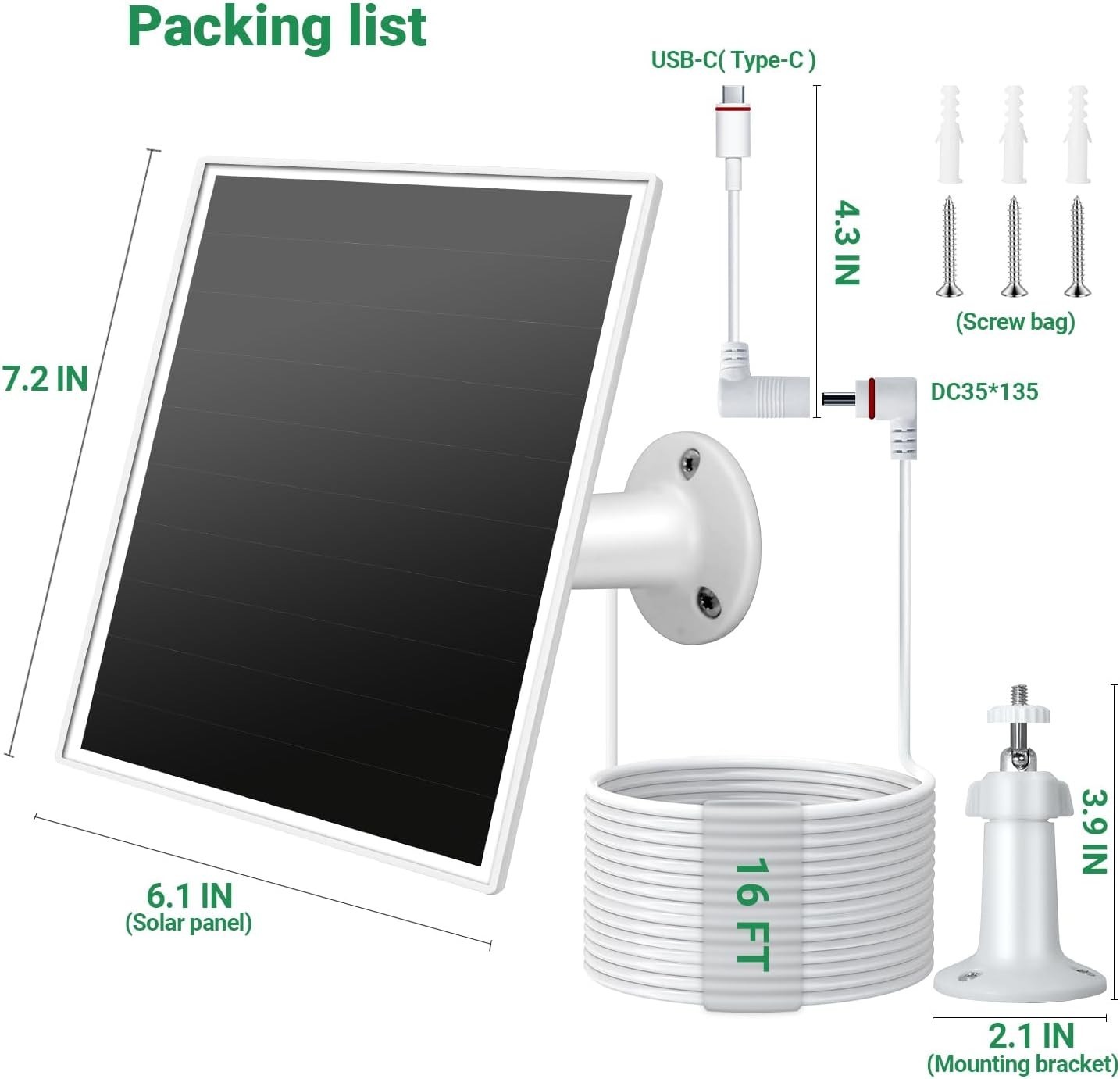 Solar Panel for Ring Camera, 6W Solar Charger with USB-C & Barrel Plug for Ri…