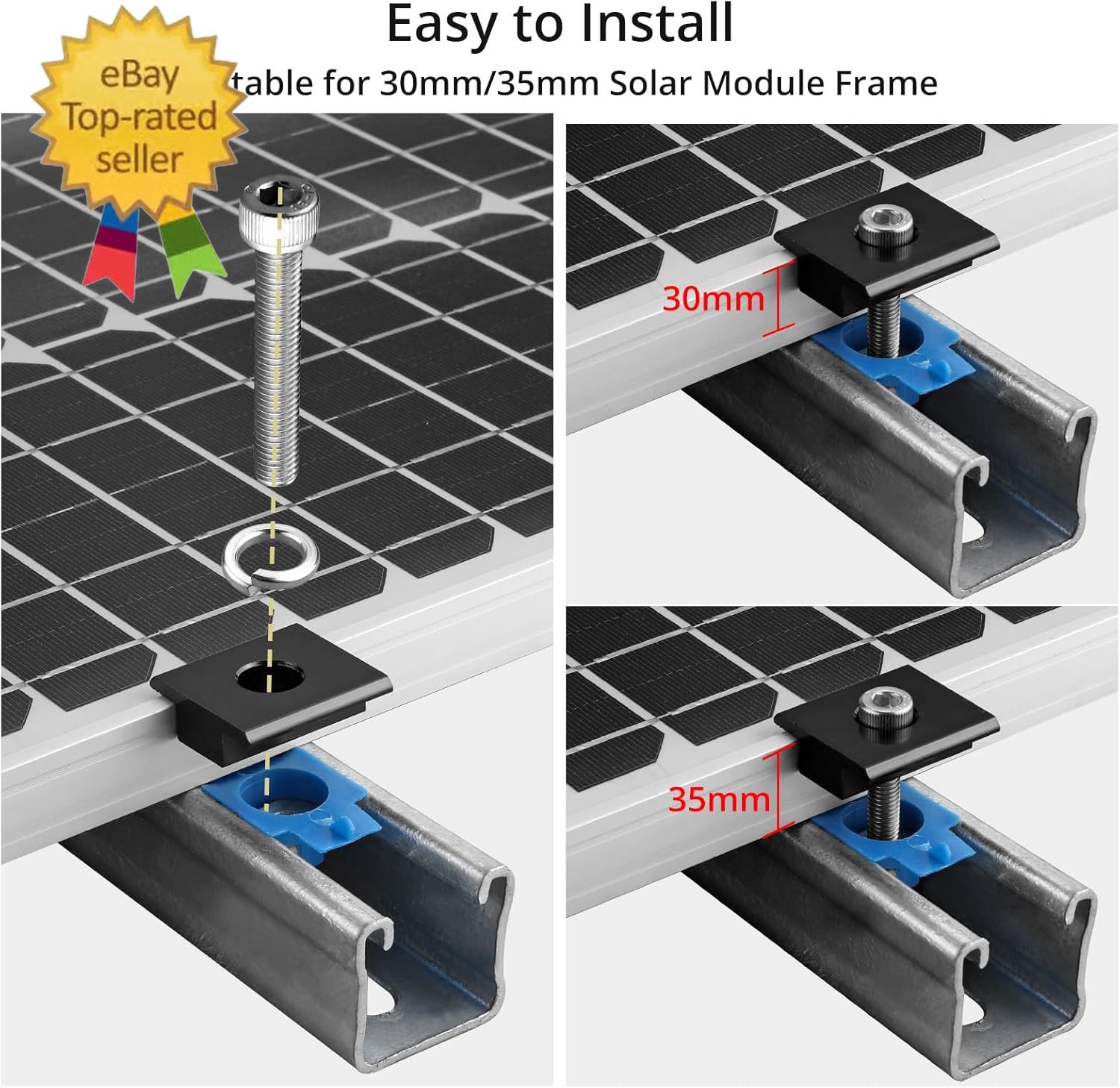 20Pcs Solar Panels Mid Clamps for Unistrut, Aluminium 30Mm/35Mm Solar Panel Brac