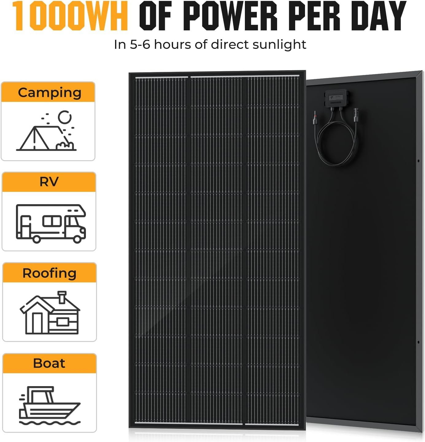 200 Watt Solar Panel 18BB, 25% High Efficiency, N-Type 12V 200W Solar Panel, Mon