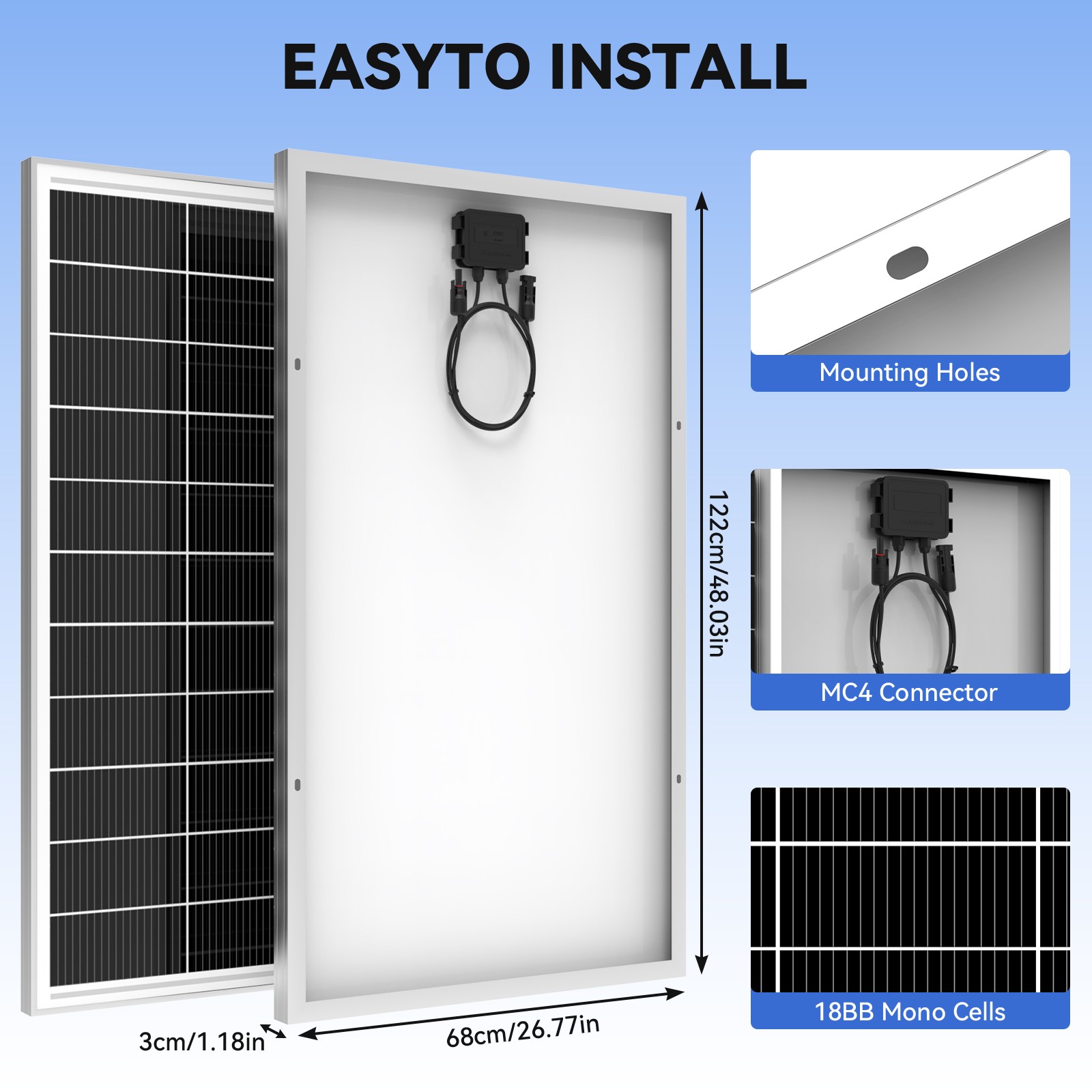 200W Solar Panel 18BB N-Type Battery Charger RV Car Boat Home Off-Grid Rooftop