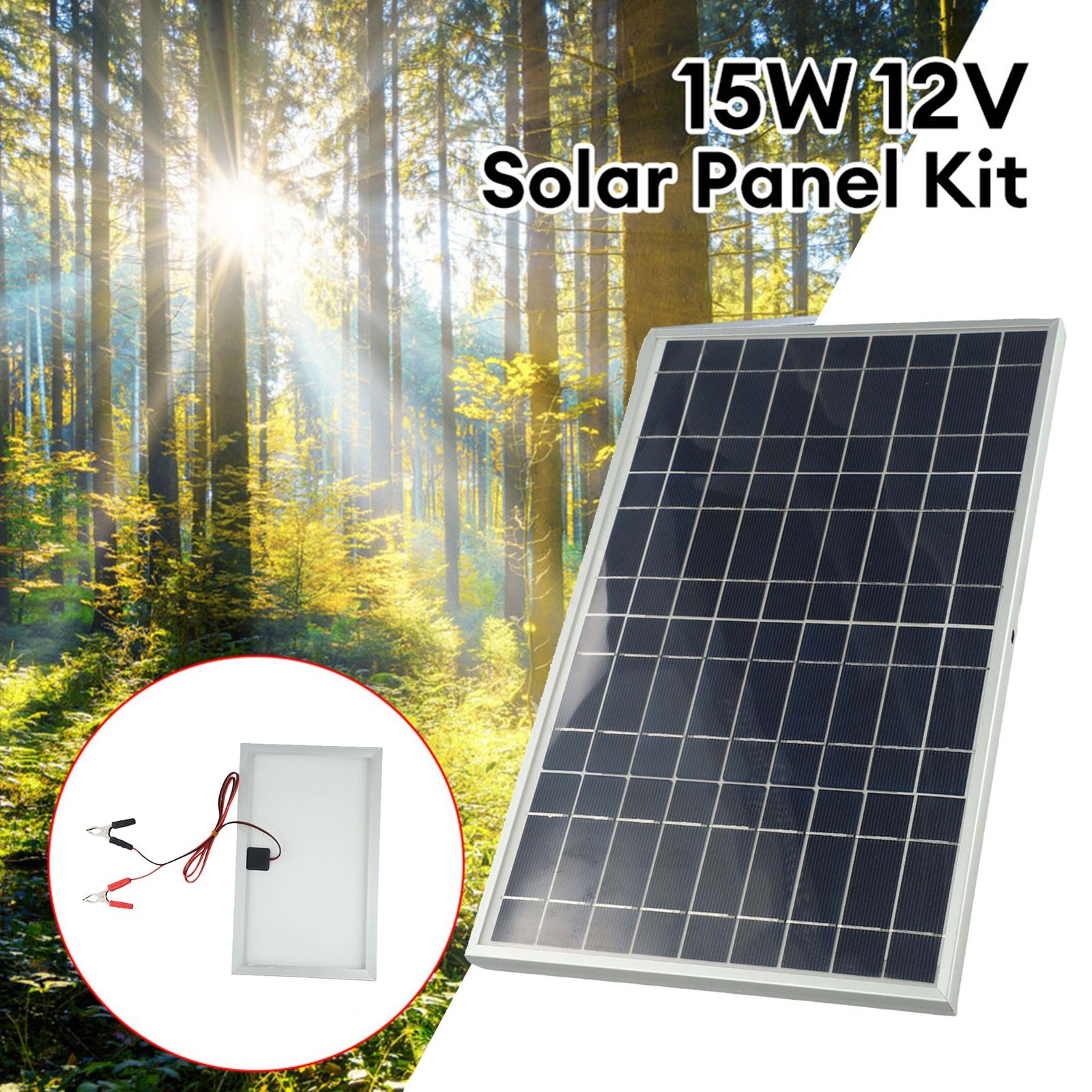 Clip Solar Panel Kit 15W 12V Compatible with Various Devices