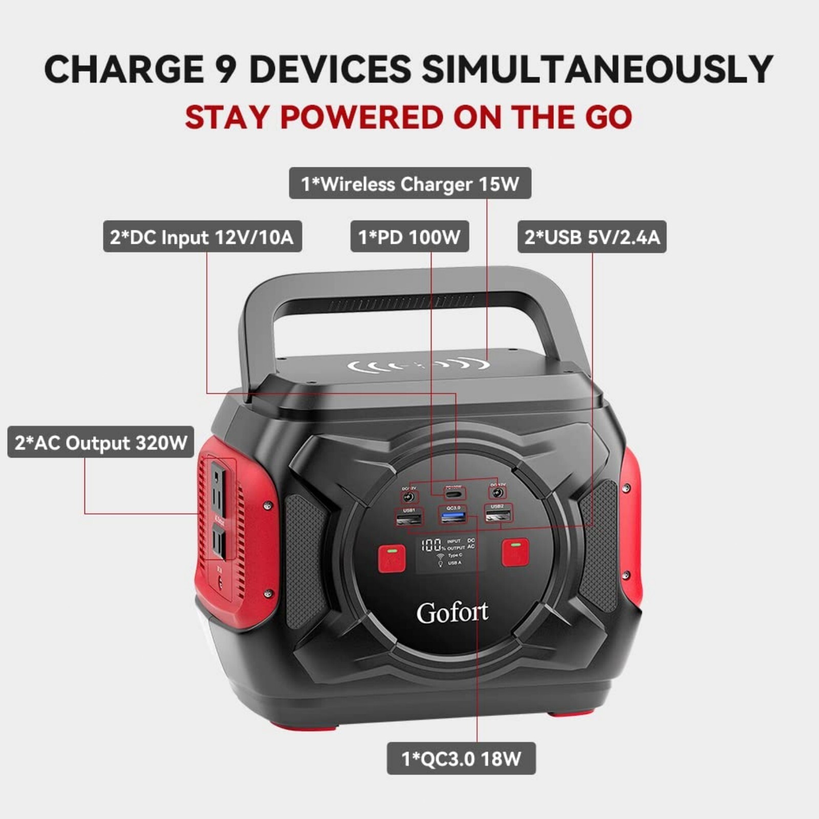Gofort A301 Power Station Portable 320W 292Wh Lithium Battery Solar Generator