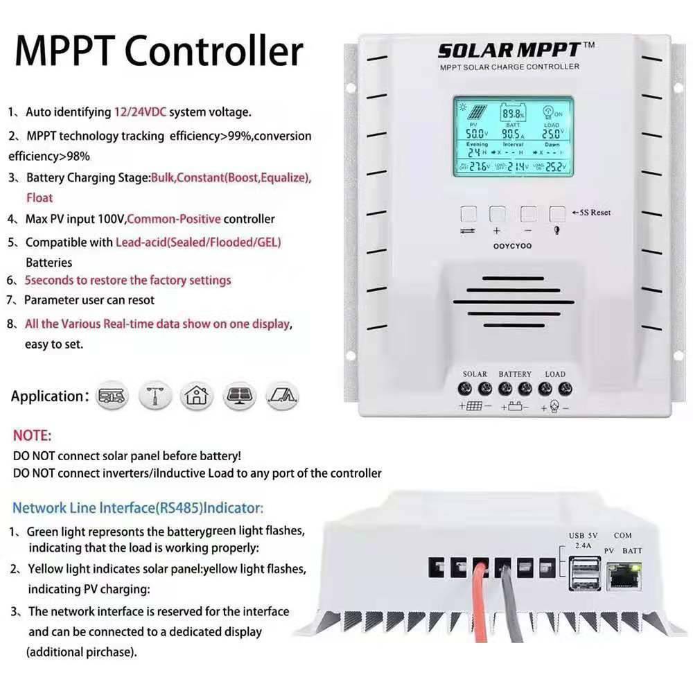 60A MPPT Solar Charge Controller Regulator 12V 24V Lead Acid Lifepo4 Lithium R2