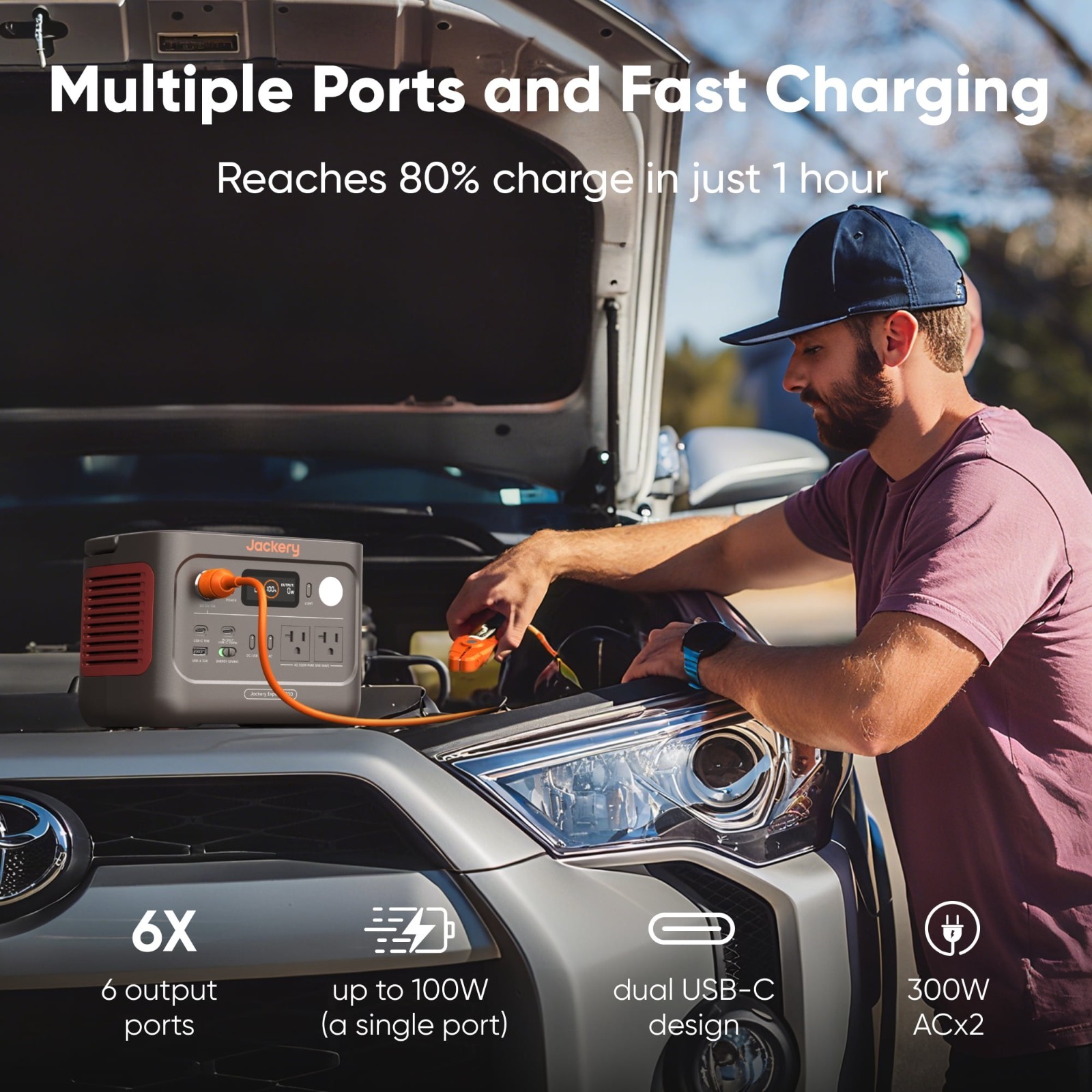 Portable Power Station 300W 288Wh Solar Generator Dual USB-C AC Outlets Battery