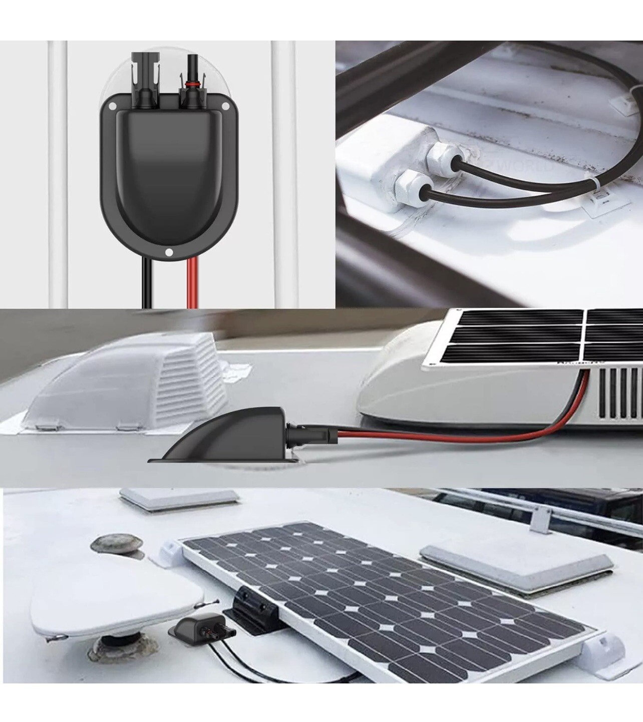 Solar Weatherproof Entry Gland Housing, Through RV roof Red, Black