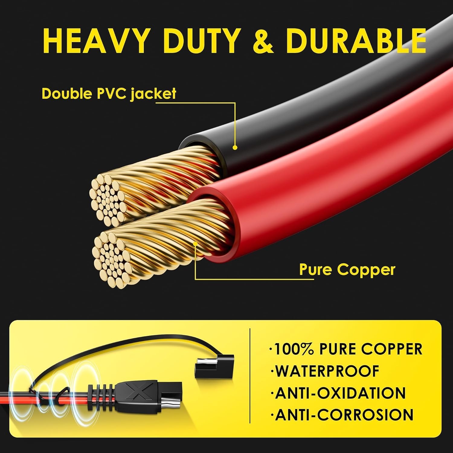 SAE to SAE Extension Cable: 16 AWG 30 FT Pure Copper Cord – Waterproof Quick …