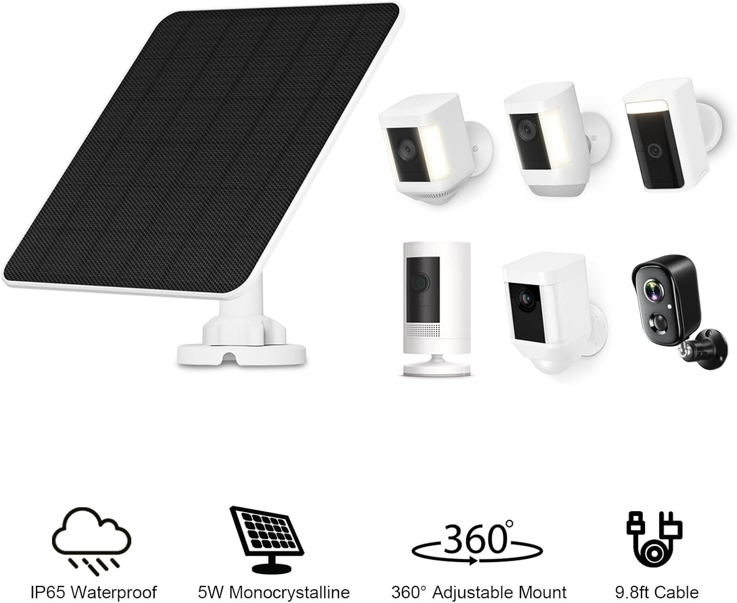 High-Efficiency 5W Solar Panel for Ring Stick Up Cam – Easy Install, 2 Pack