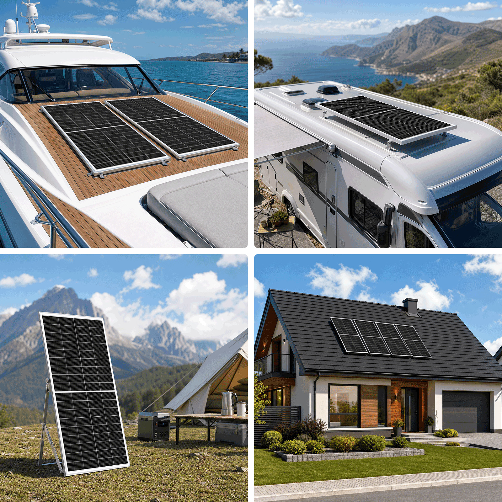 350W 12/24V Solar Panel Mono Home Camping Home Off Grid Caravan Boat Charger US