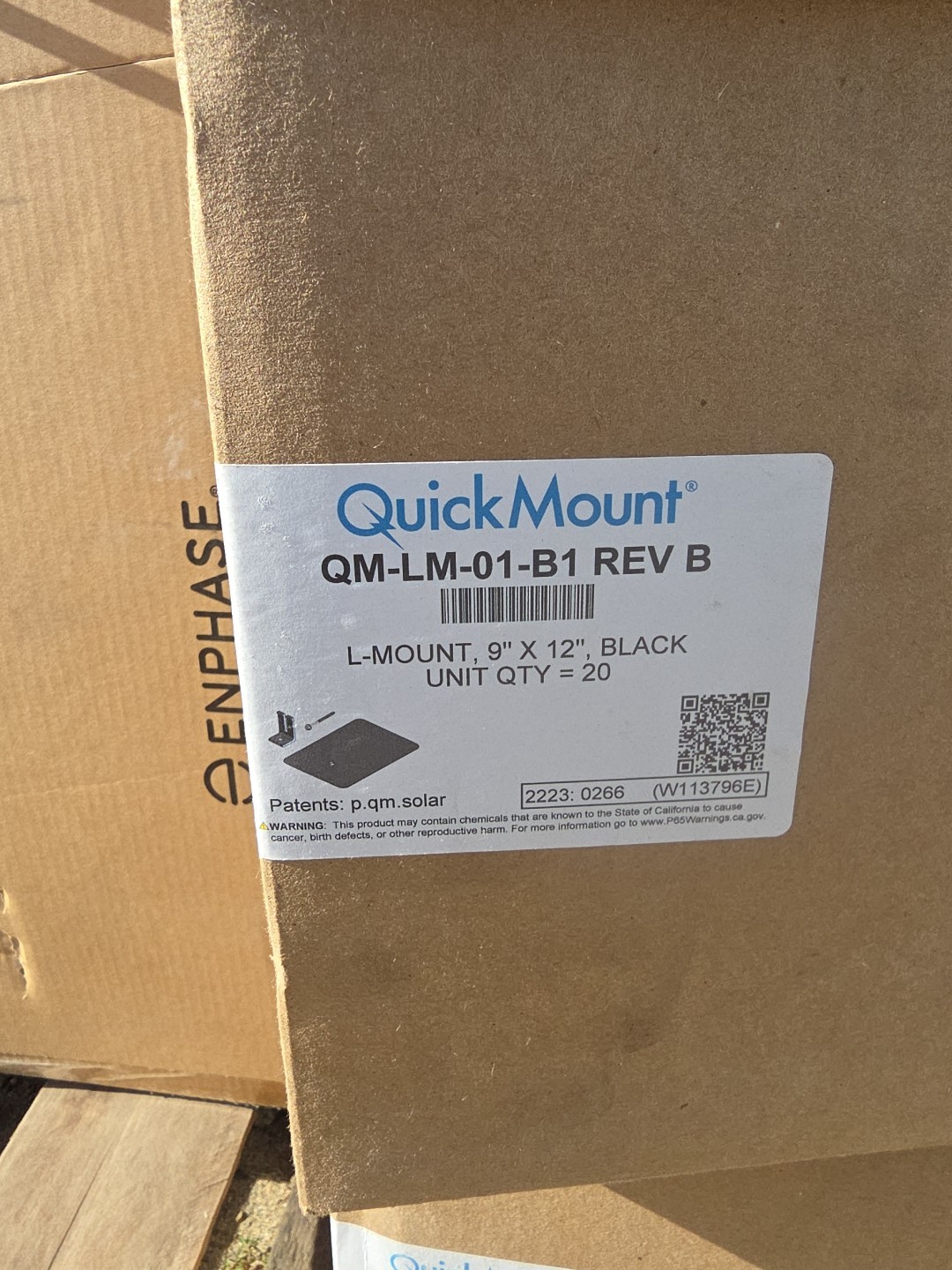 20x Quick Mount QM-LM-01-B1 REV B PV Solar Roof Flashing. Box Of 20. Black