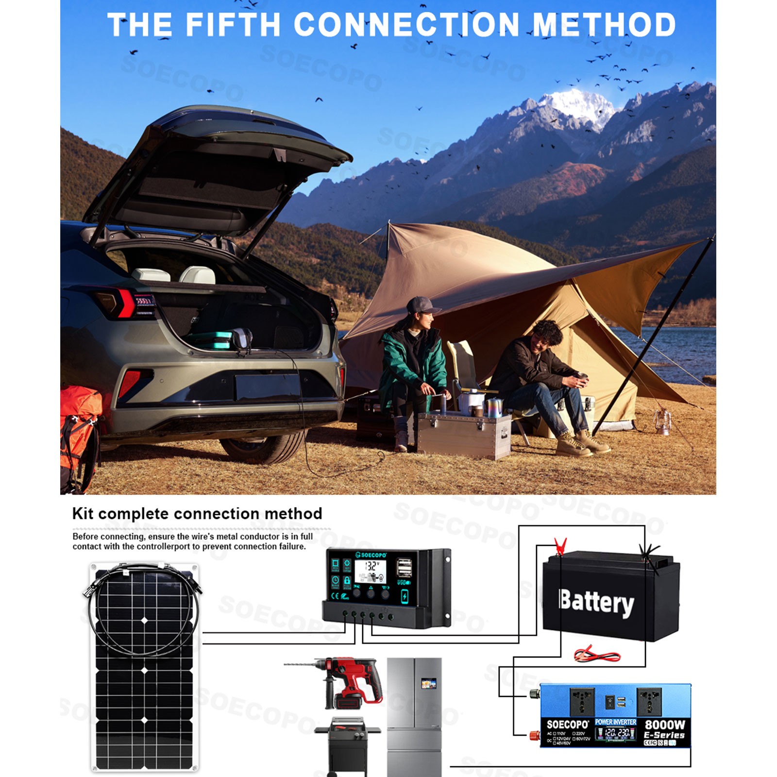 SOECOPO 8000W Solar System Kit,100A Controller, 12V DC to 110V/220V