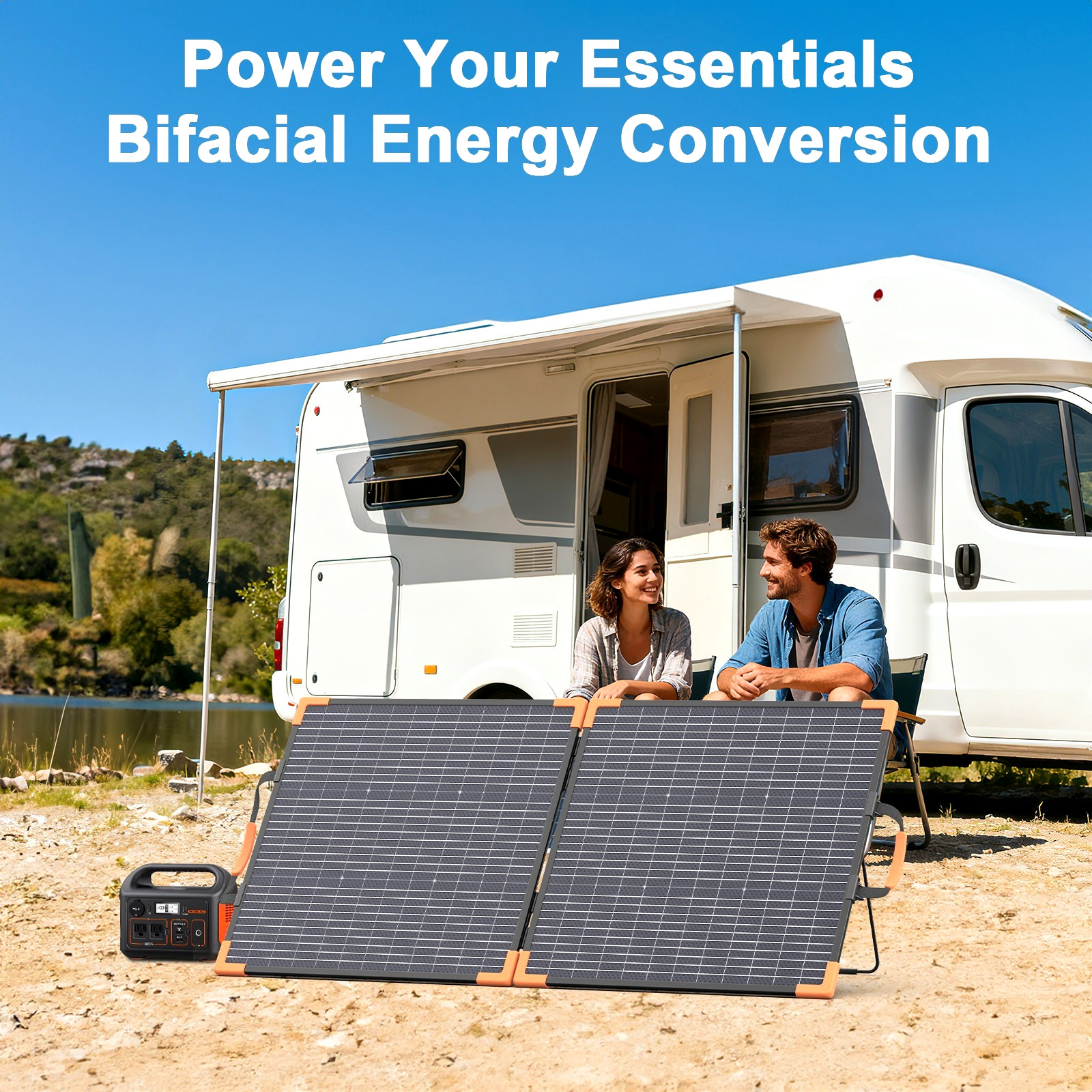 MHPOWOS Bifacial Portable Solar Panel 100 Watt 20V Foldable Solar Charger Kit