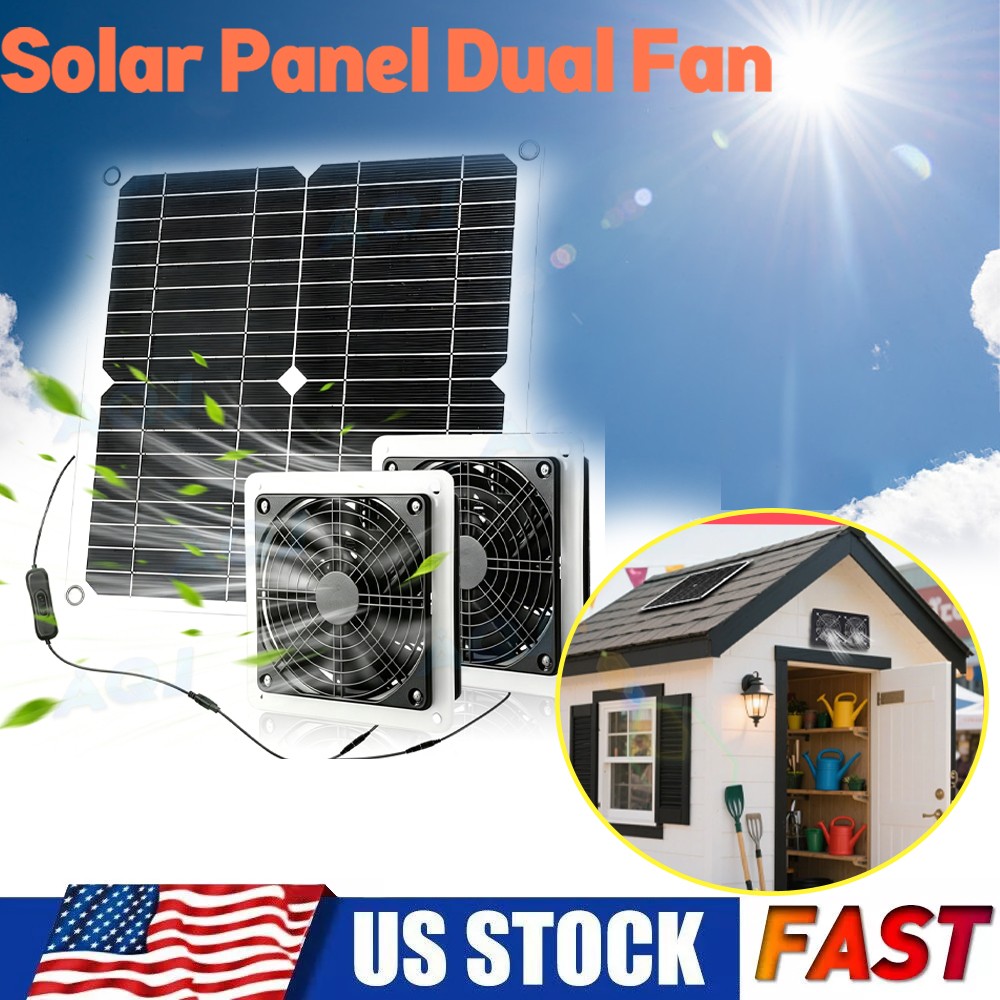 Solar Panel Powered Fan 25W Ventilator Roof Greenhouse Chicken Coop Exhaust Vent
