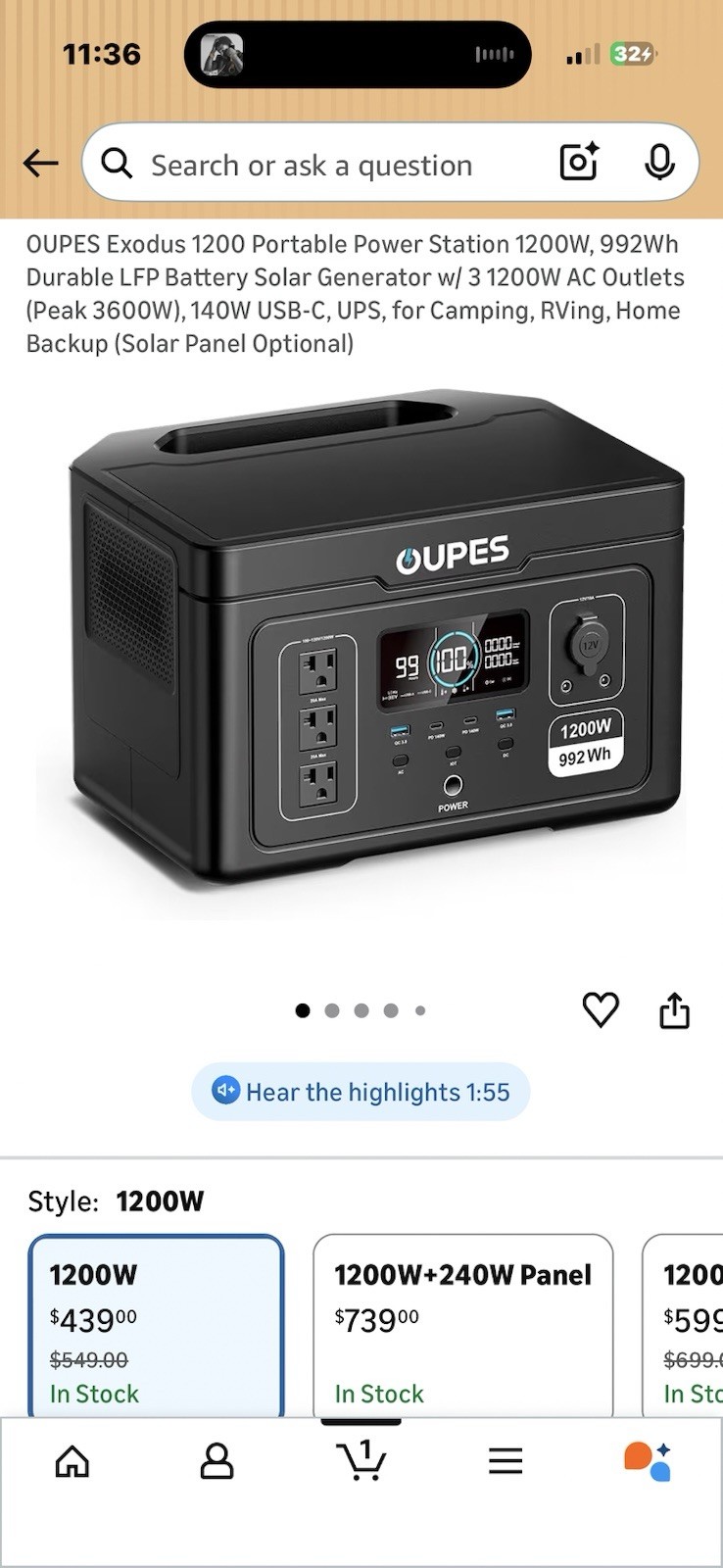 OUPES Exodus 1200 Portable Power Station 1200W/992WH Solar Generator for Camping