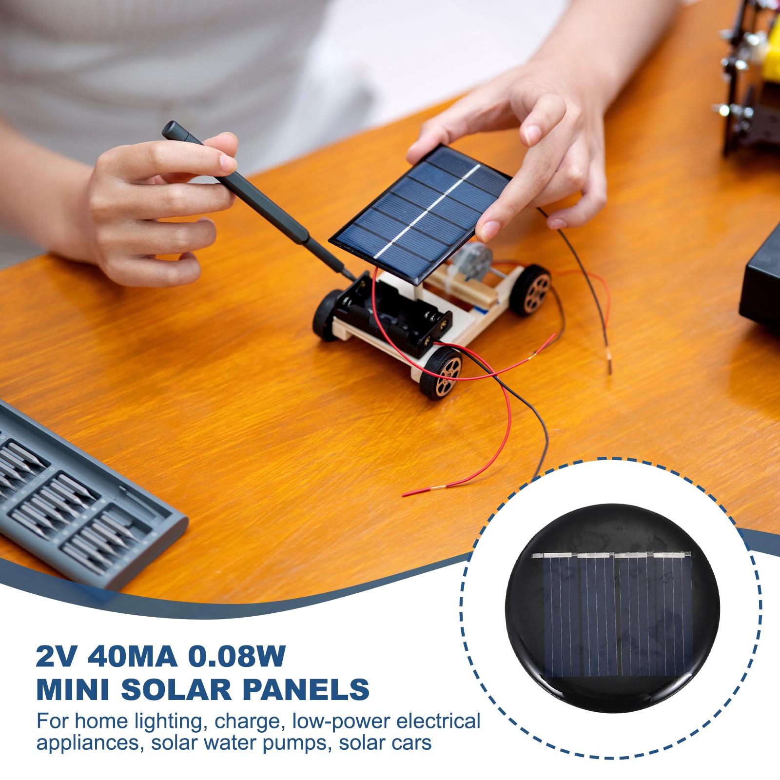 6Pcs 2V 0.08W 40mA Round Solar Panels, Solar Photovoltaic Power Cells