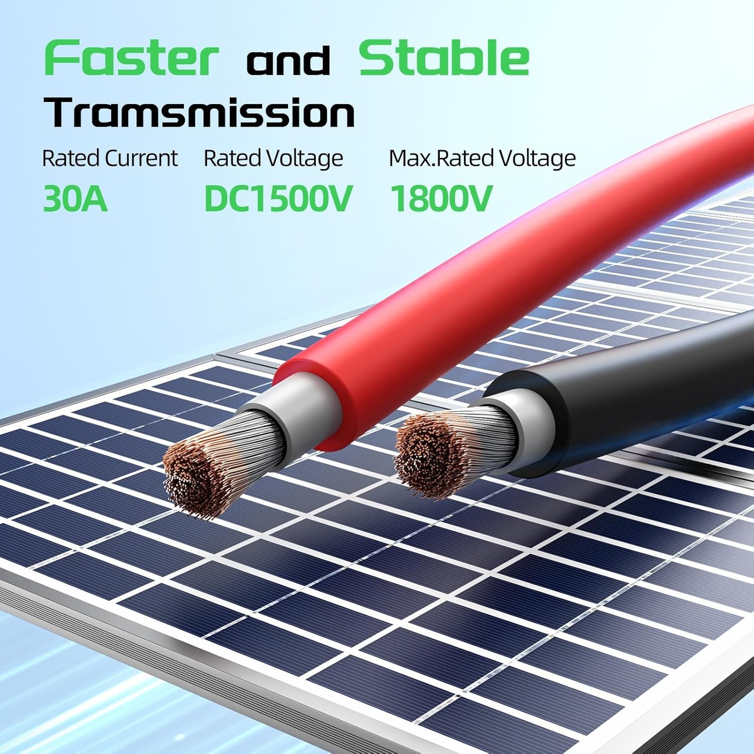 100ft Solar Panel Extension Cable 10AWG 6mm² Tinned Copper PV Cable Solar Wire