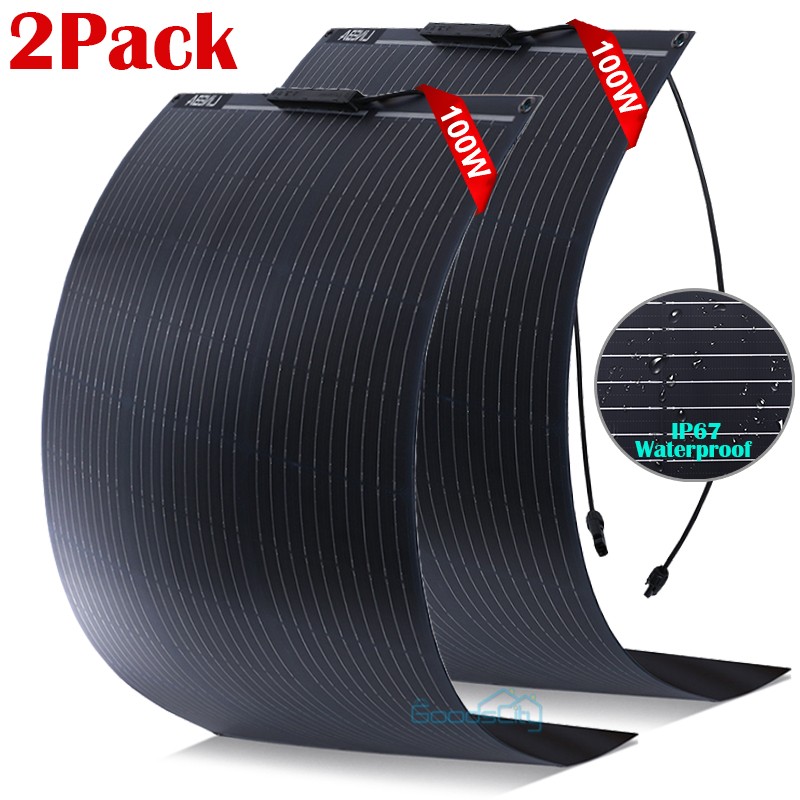 2 x 100W Flexible Solar Panel 12v Portable Power Charge Camping Home RV Battery