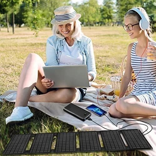 40W Foldable Solar Panel Charger with USB-C and USB-A Outputs for Phones, Pow…
