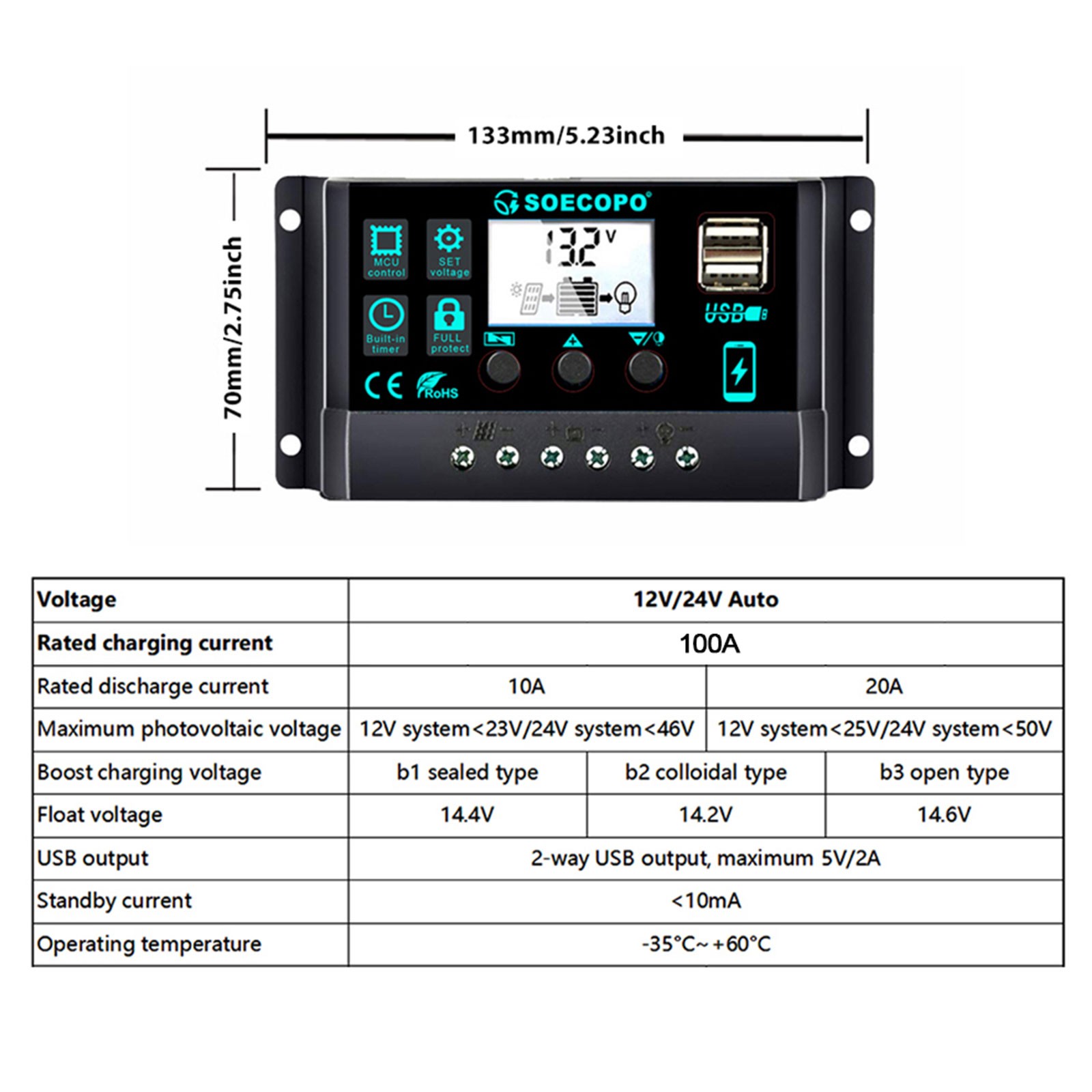 SOECOPO 10000W Solar System Kit,100A Controller, 12V DC to 110V/220V