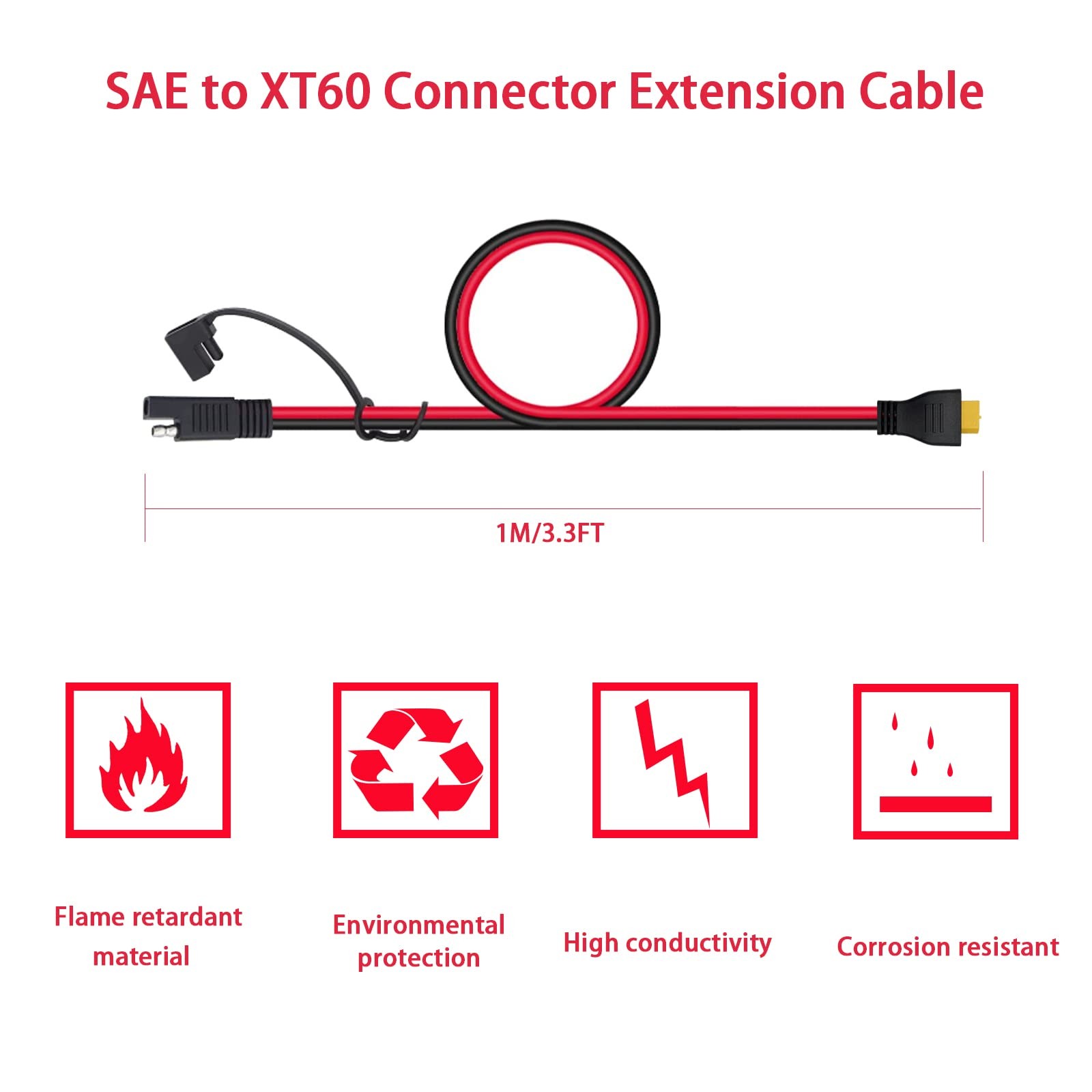 12AWG XT60 to SAE Connector Extension Cable for Solar Generator Portable Powe…