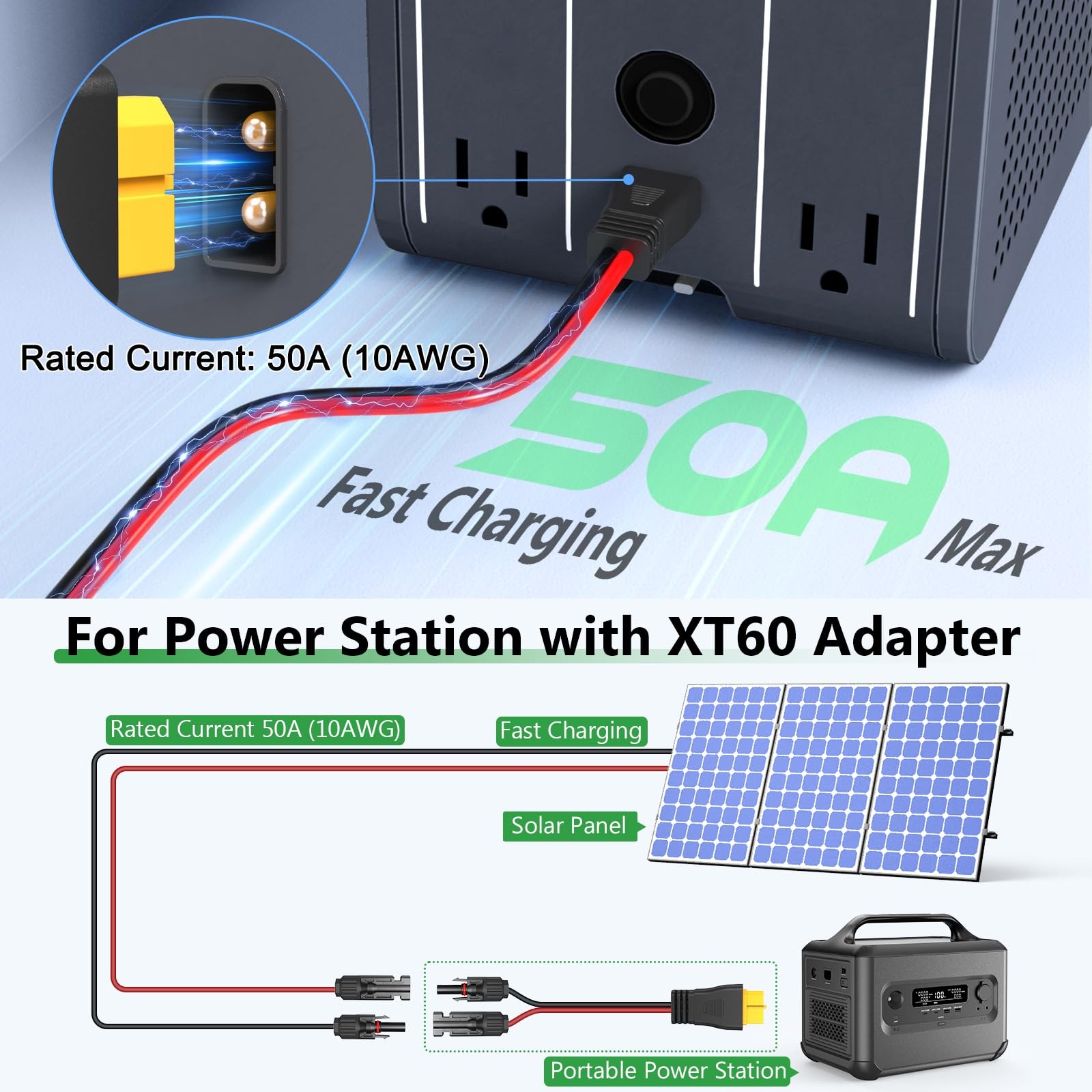 10AWG XT60 Solar Cable- Solar to XT60 Cable 3 10 15 20 25 40 50FT Extension Cabl