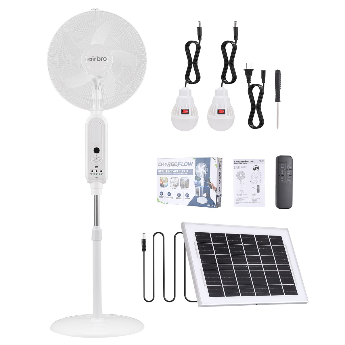 16 Inch Portable Solar Floor Fan Rechargeable Solar Panel Standing Pedestal Fan