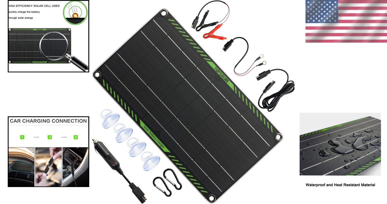 10W 12V Waterproof Solar Battery Charger – Portable Maintainer for Vehicles