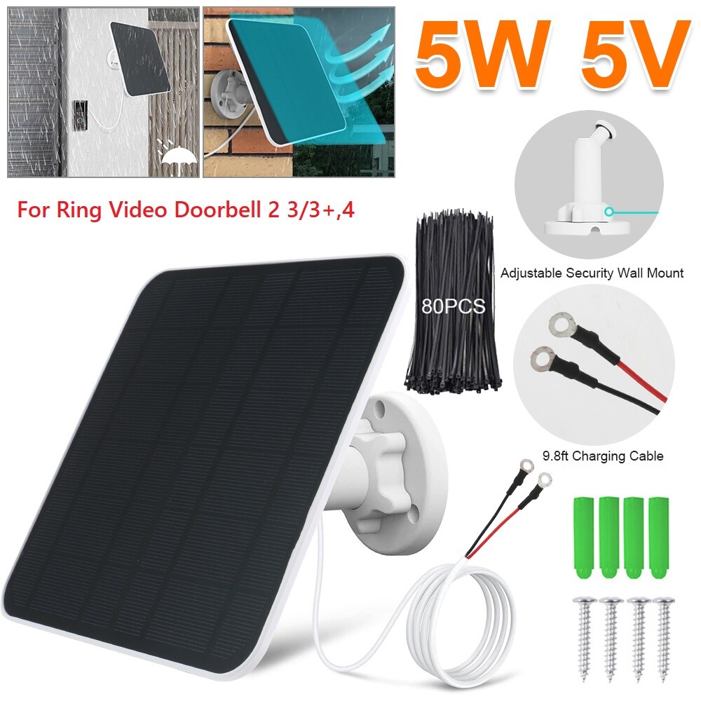 5W Solar Panel Charger for Ring Video Doorbell 4/3/2 Solar Charger w/Power Cable