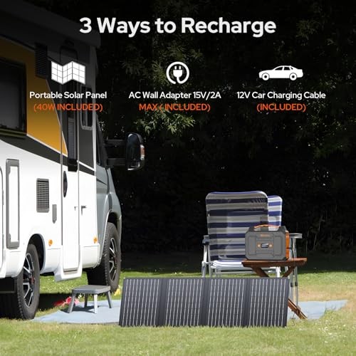 Portable Power Station with Foldable 40W Solar Panel – 100W Solar – Black Gray