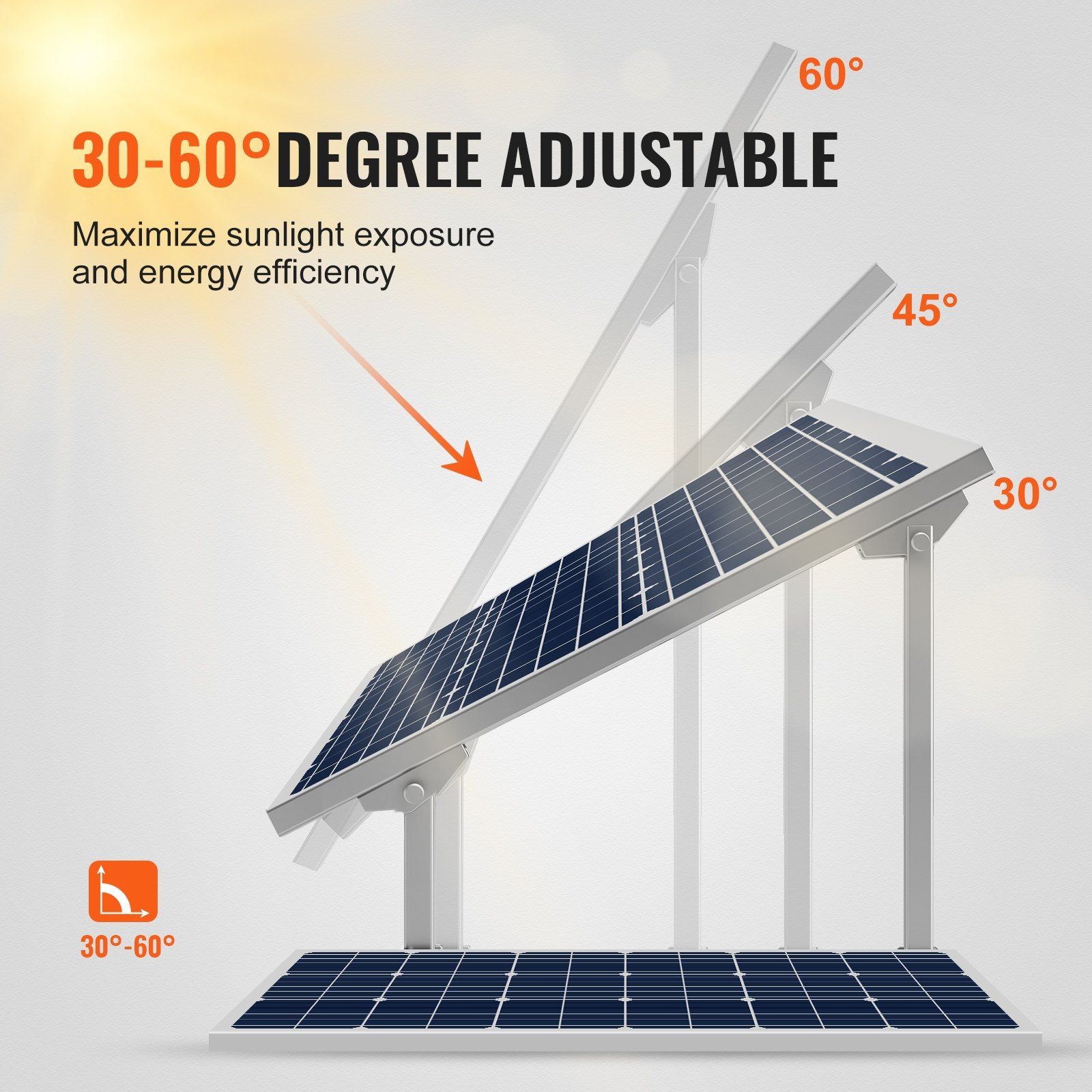 30-60° Solar Panel Mount Brackets 2-Set Carbon Steel 330lb Load