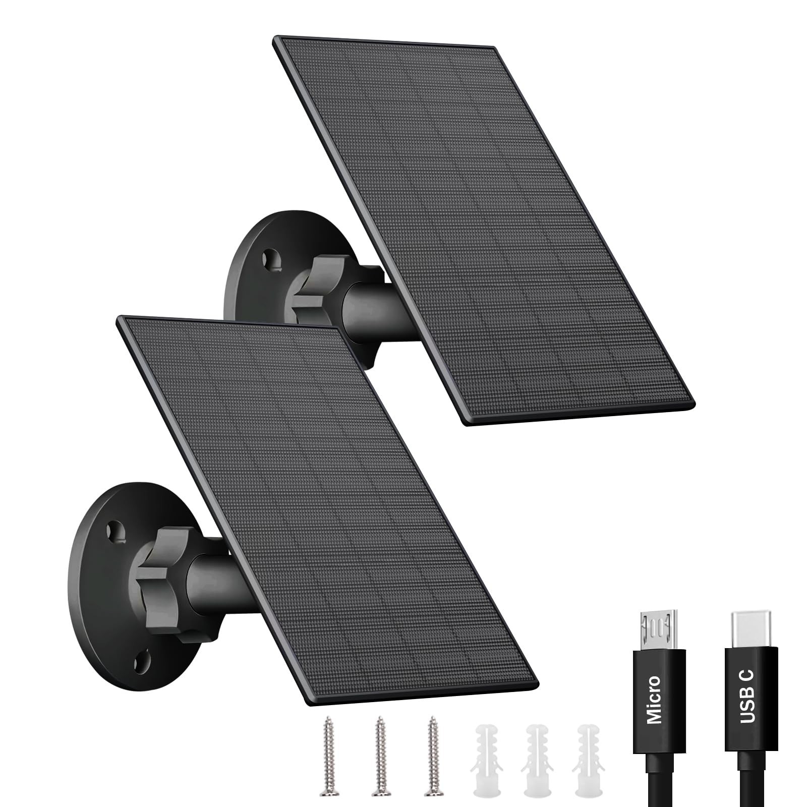 2W Solar Panel for Outdoor Security Cameras, USB/Type-C Charger, IP65 Waterproof