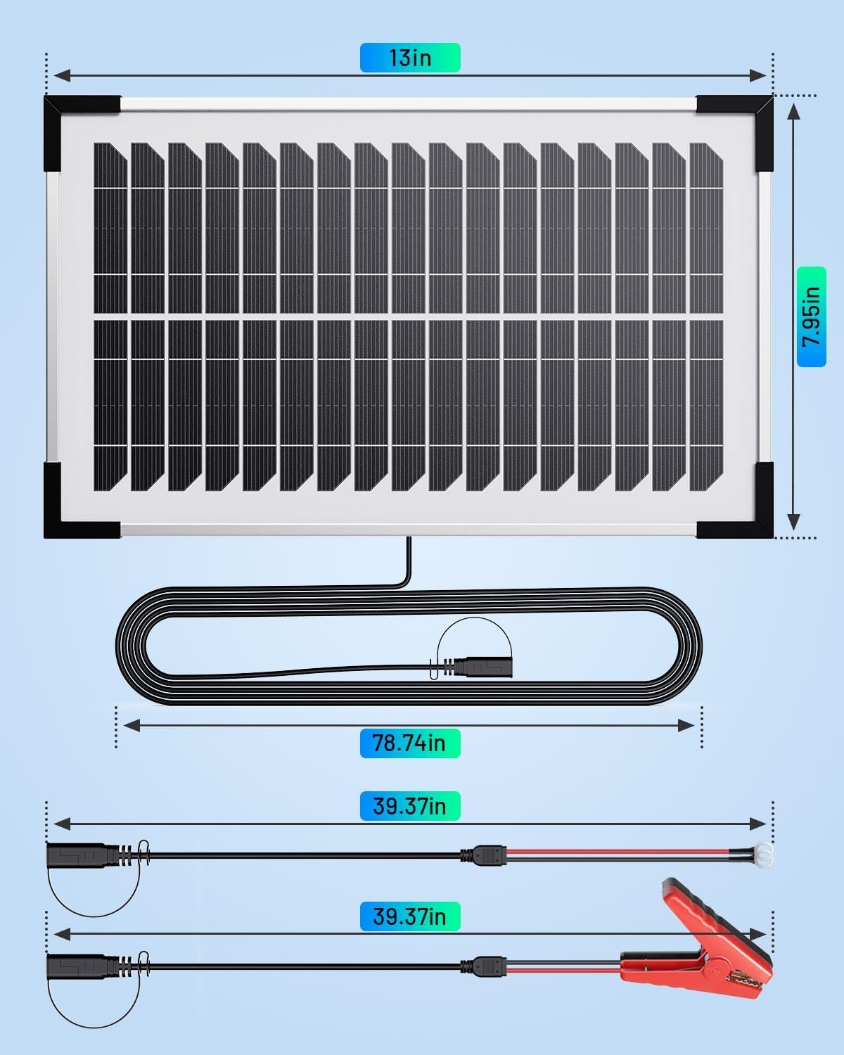 7.5W Solar Battery Maintainer & Trickle Charger 12V Waterproof Panel W/ IP68