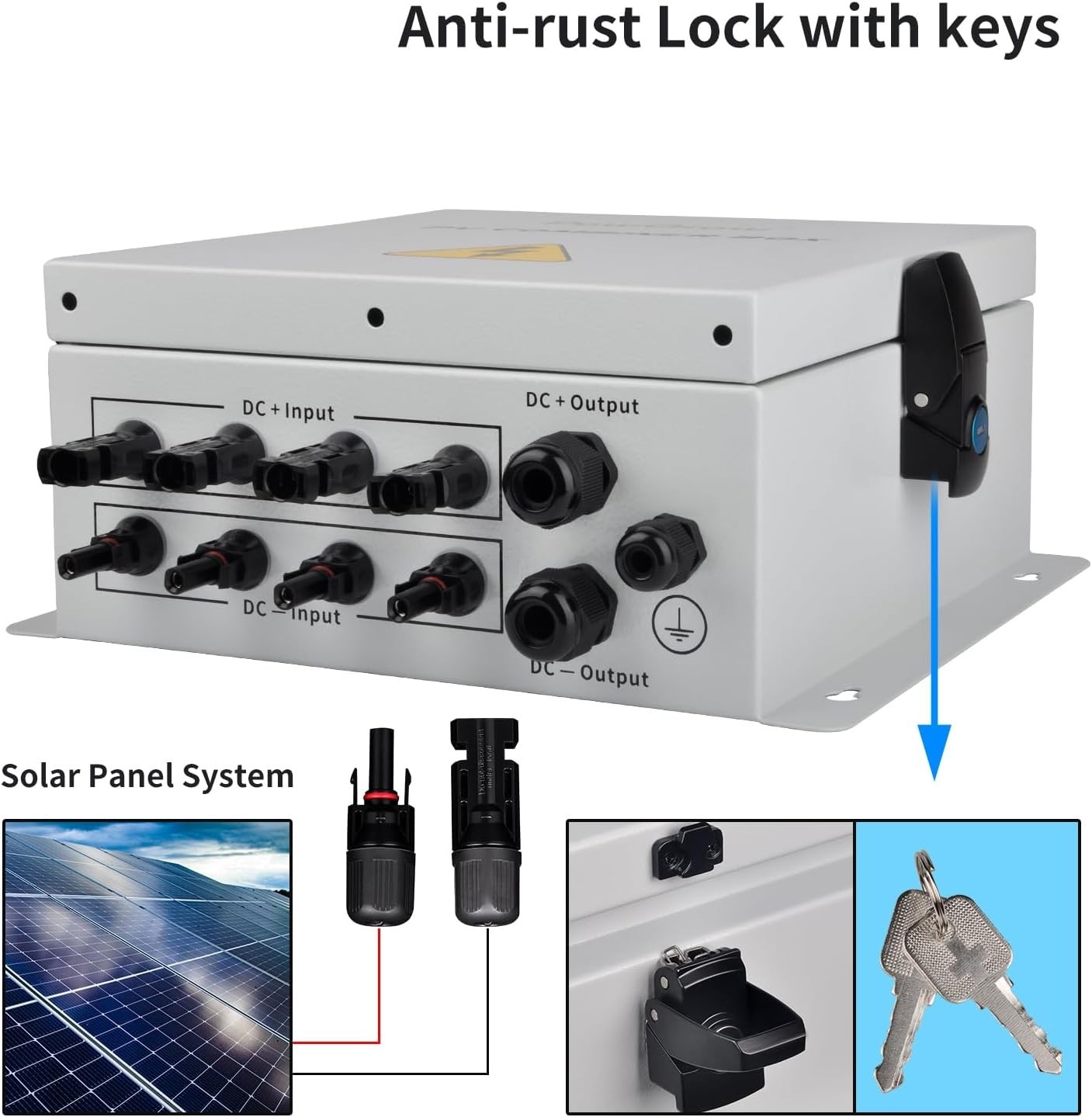 Durable Solar Combiner Box – 4 String with Surge Protection & Pre-Wired Cables