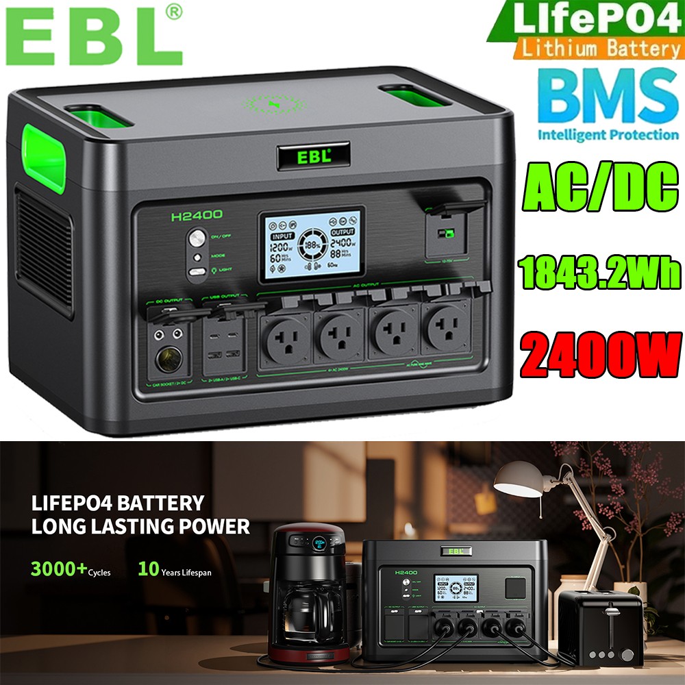 2400W/1843.2Wh LiFePO4 Lithium Battery Portable Power Station Outdoor Camp Power