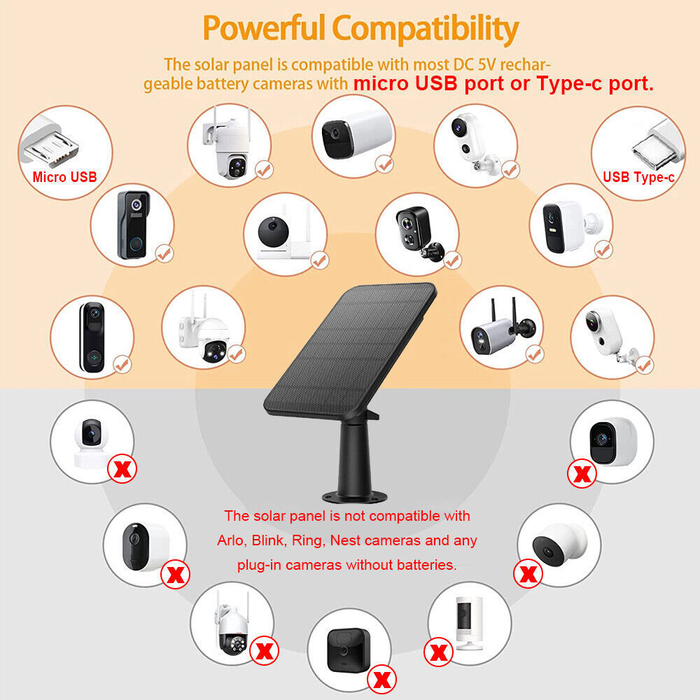 Solar Panel 9.8ft for Eufy Eufycam Cam E/2C/E/2 Pro Wall Mount w/USB Power Cable
