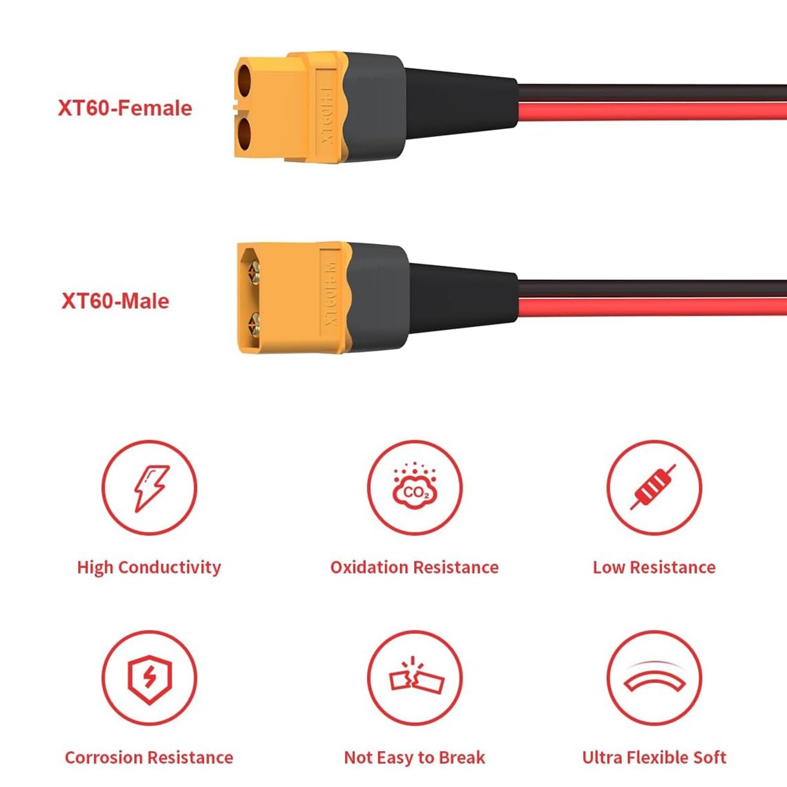 10AWG XT60 to XT60 Male Female Connector Adapter Battery Solar Extension Cable