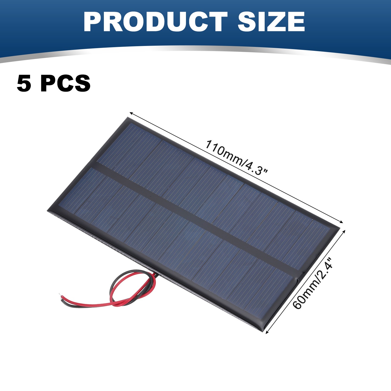 5 Pcs 6V 0.96W 160mA Mini Solar Panels with 2 Cable 110mm x 60mm