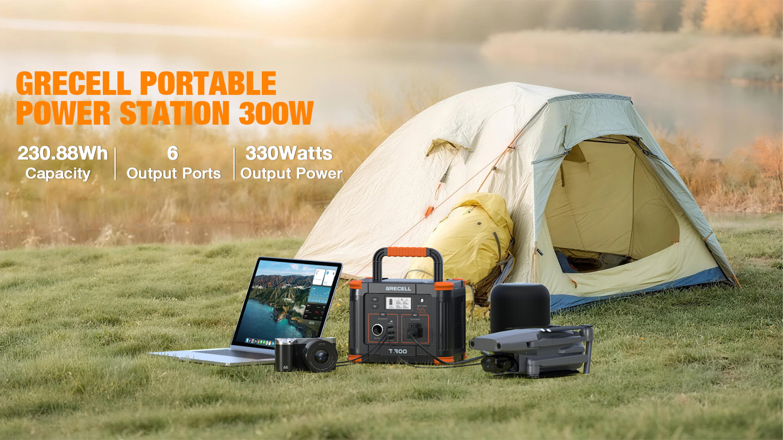 Portable Power Station 300W, 288Wh Solar Generator, 60W USB-C, AC Outlet, Backup