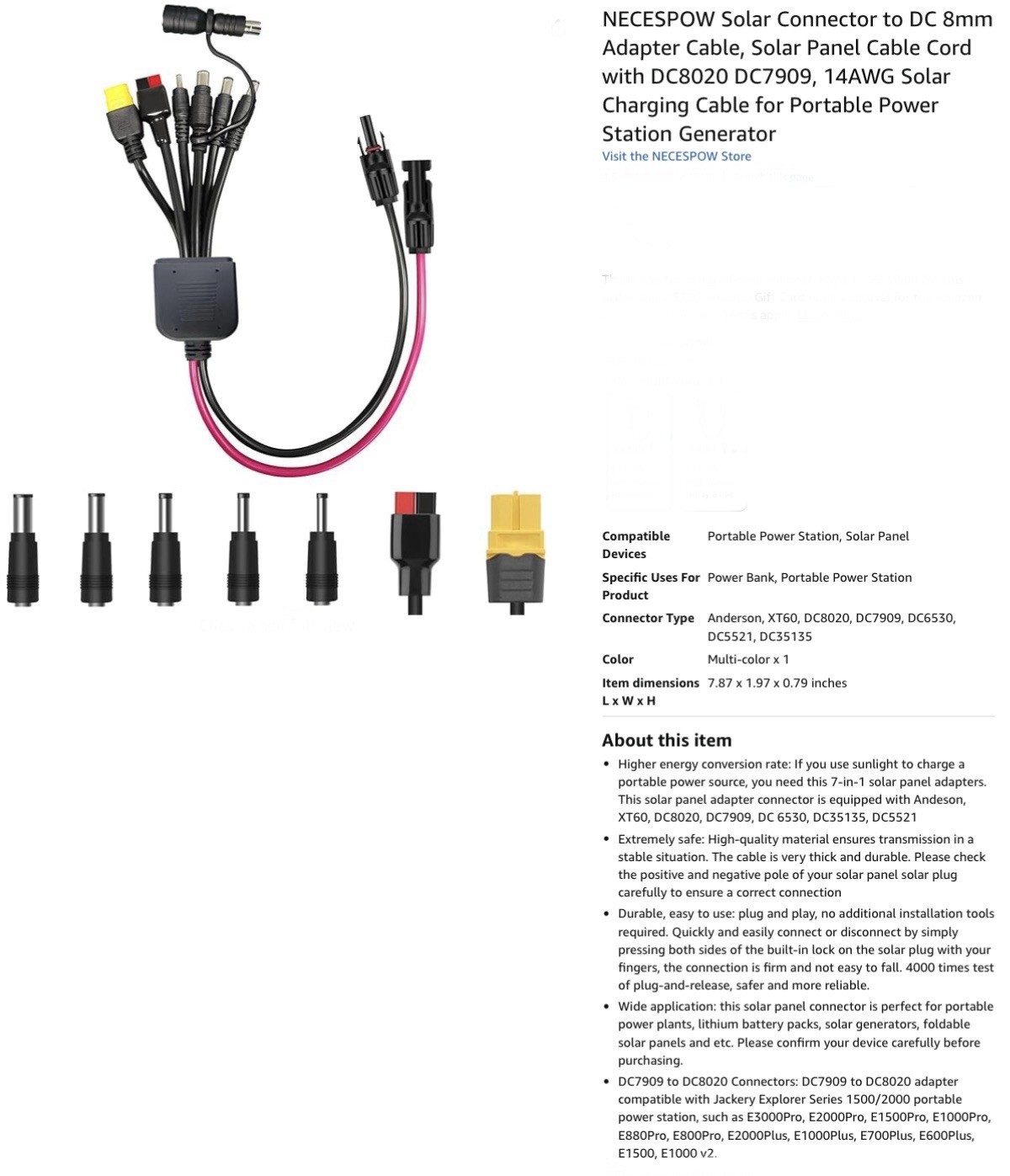 Solar Connector W/7 Types 14AWG For Portable Power Systems High Convert Rate New