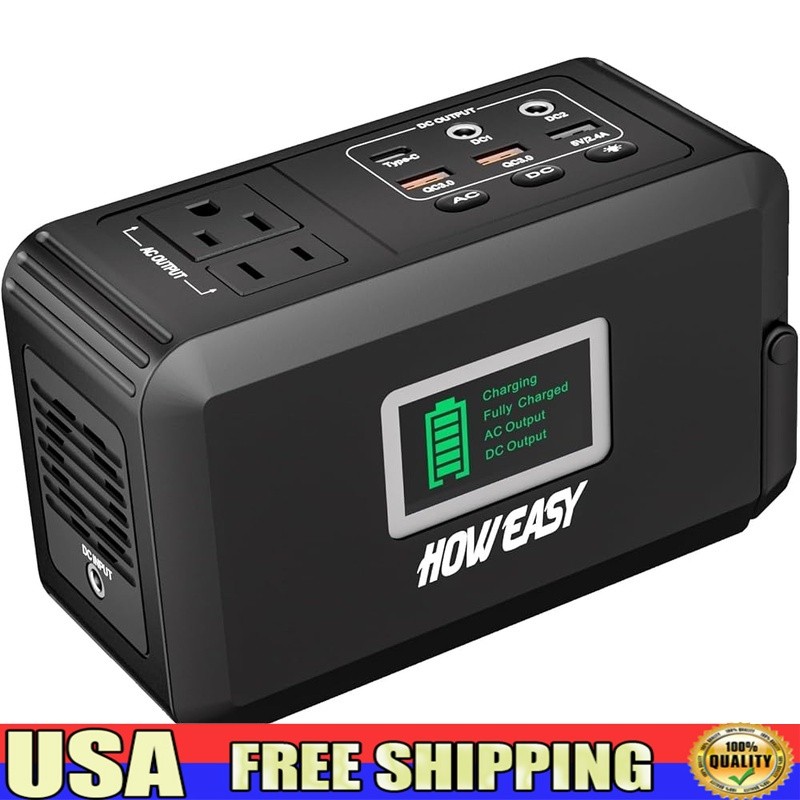 Portable Power Station 120W 88Wh Solar Generator W/ 8 Outputs USB AC DC Torch
