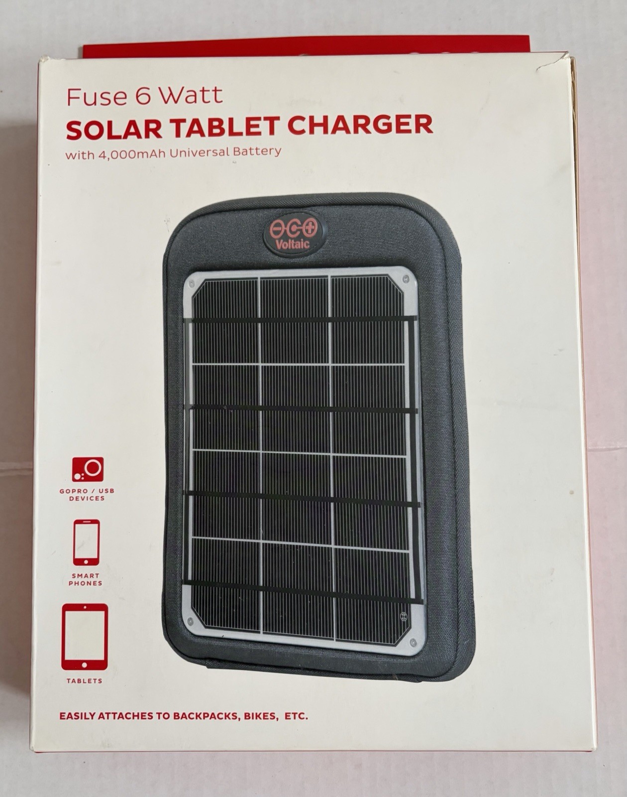 Voltaic Fuse 6 Watt Solar Tablet Charger Kit, 4000mAh Battery, USB, Waterproof
