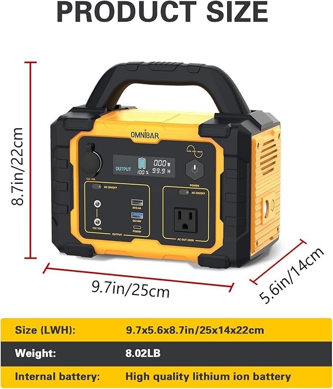 Omnibar 300W Portable Power Station, 294Wh Backup Lithium Battery, 120V/300W AC