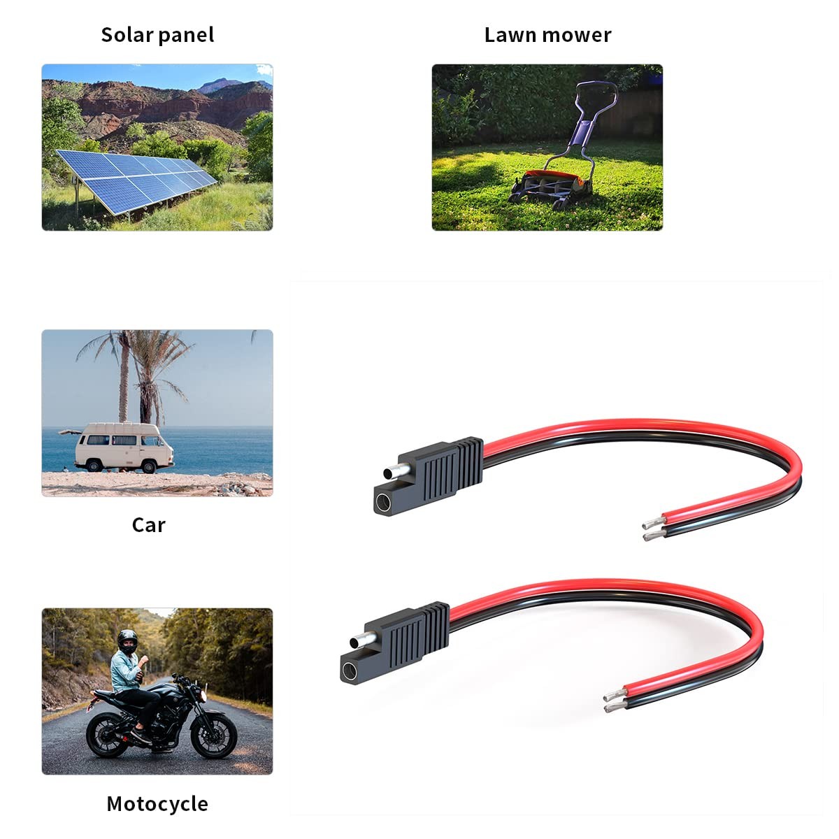 2 Pack SAE Connector Cable 14AWG 1Ft 2 Pin SAE Quick Connect Disconnect Plug