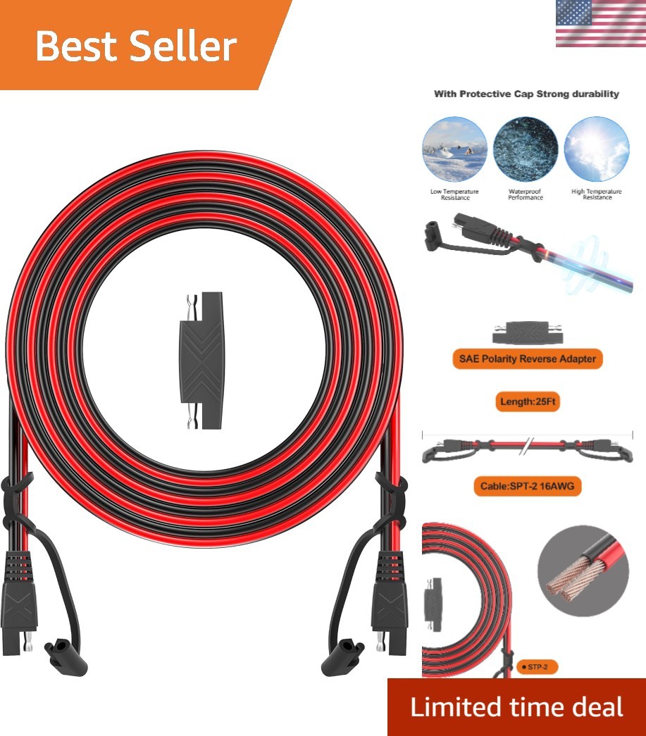 16AWG SAE Extension Cable 12FT – Quick Disconnect with Protection Cap for Safety