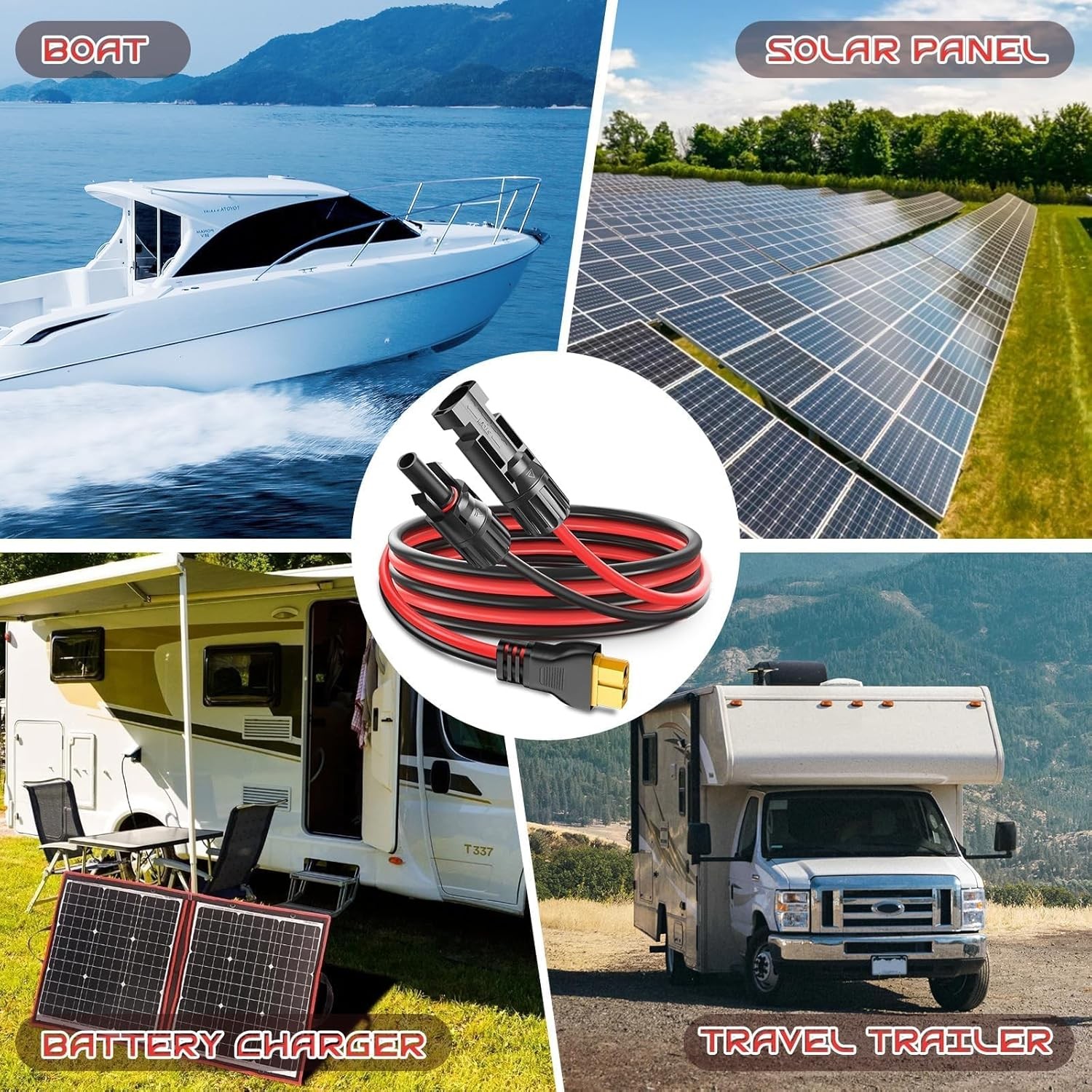 Solar Connector to XT60 Extension Cable 12AWG 3FT Adapter for Lifepo4 Battery RV